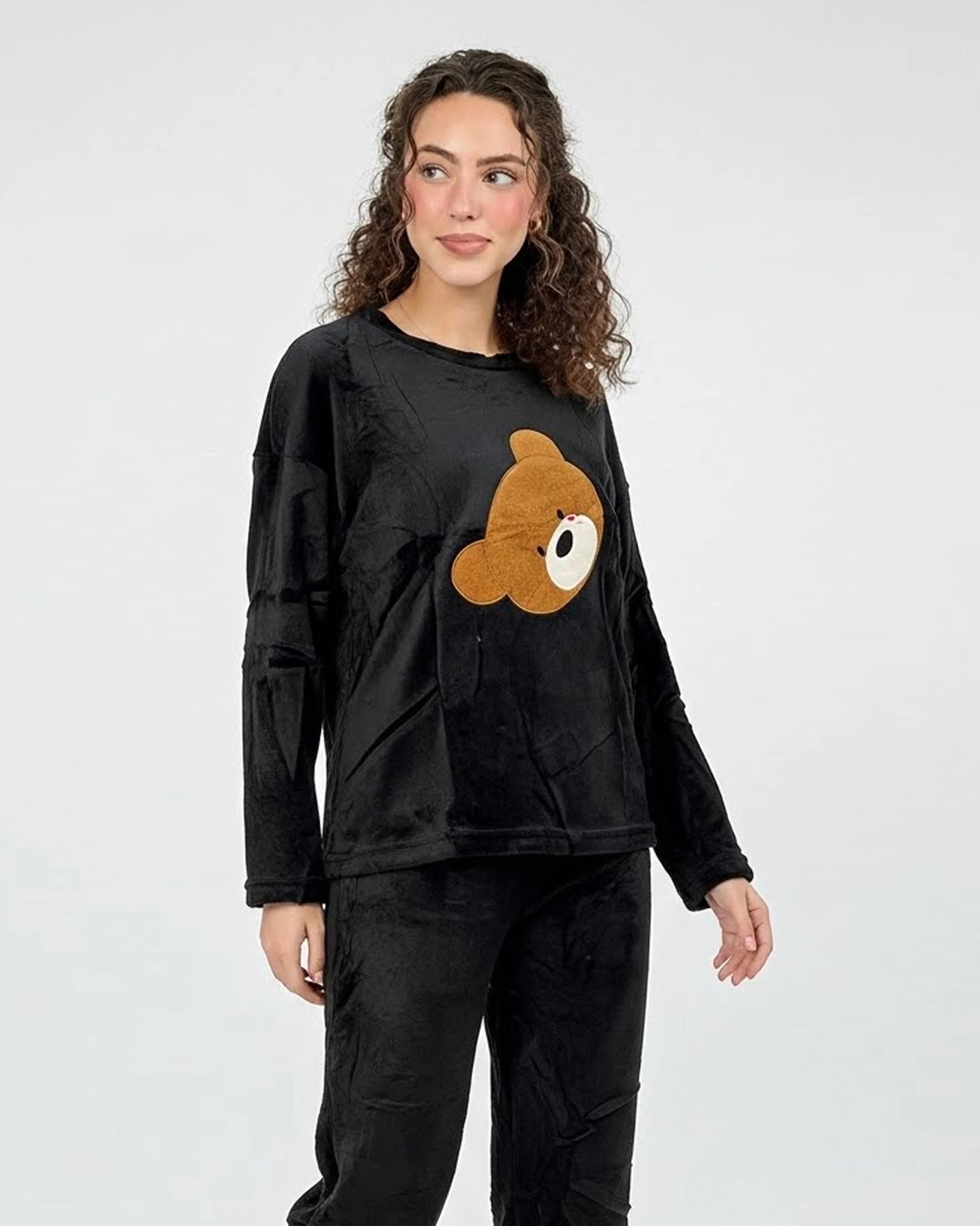 Fleece Pajama Suit Bear - Black