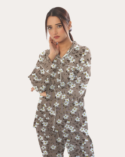 Sajiero Linen Pajama Suit - Dewy Floral