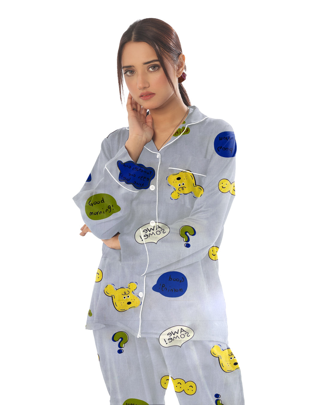 Sajiero Linen Pajama Suit with Scrunchie  - Happy Snooze