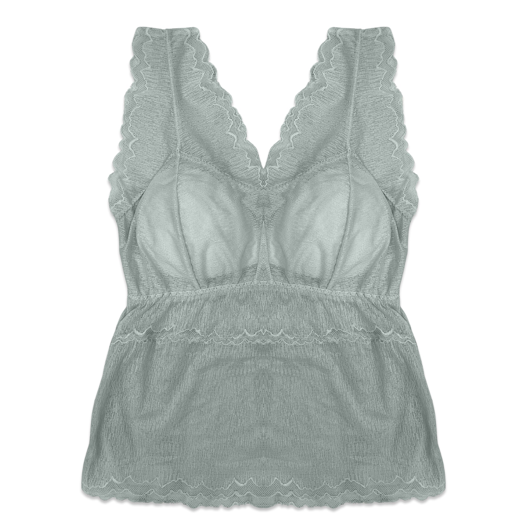 Light gray lace top on a white background