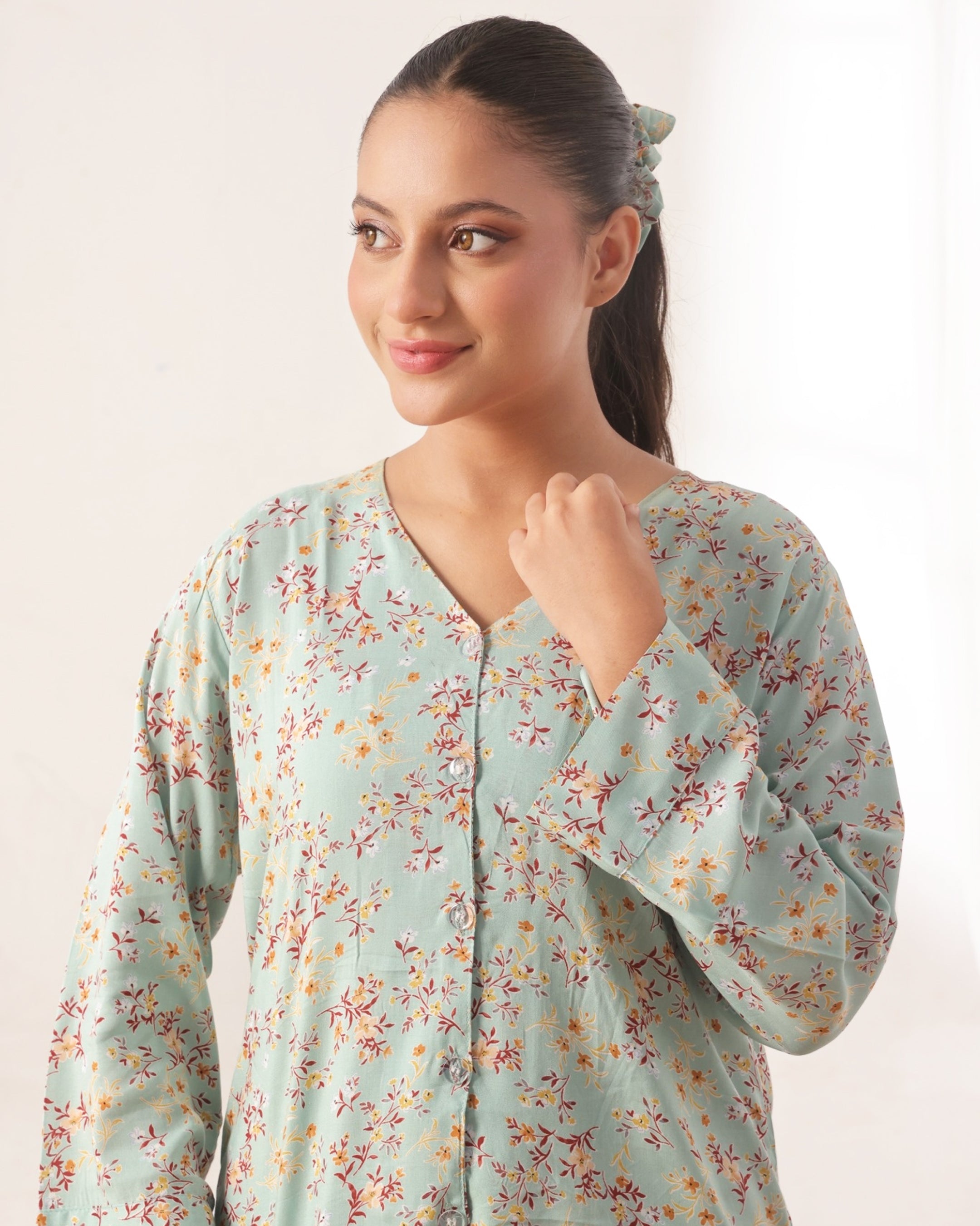 Linen Pajama Suit - Leafy Charm