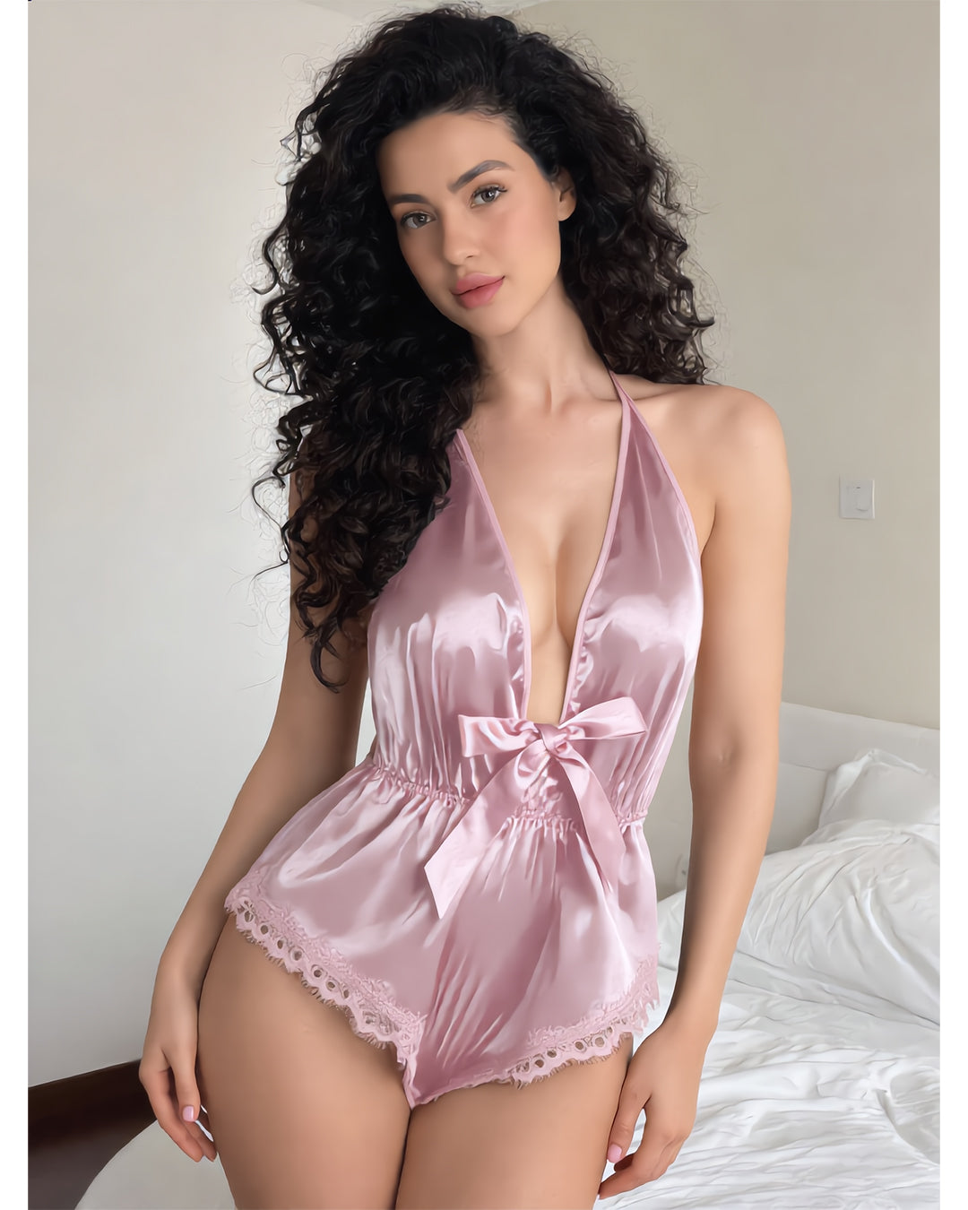 Deep V-Neck Sexy Silk Bodysuit