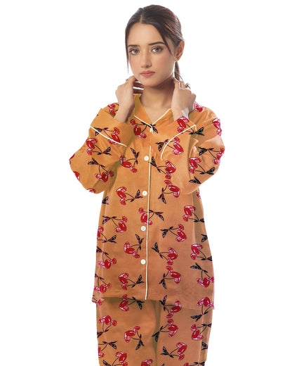 Sajiero Linen Pajama Suit - Peach Berry