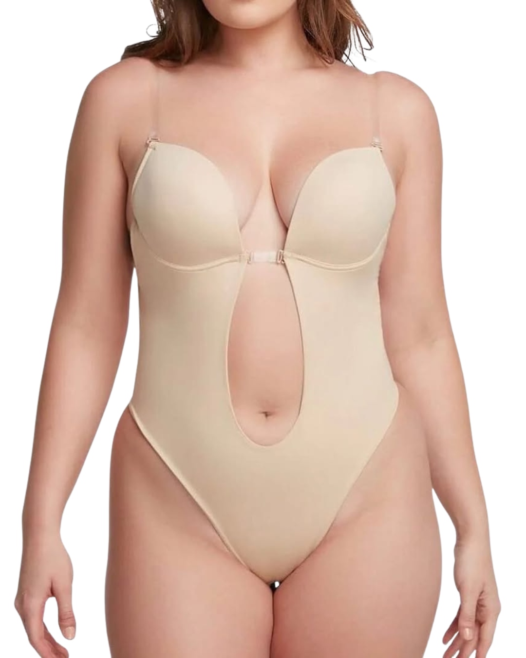 Backless Deep Plunge Neck Bodysuit - SlimSculpt