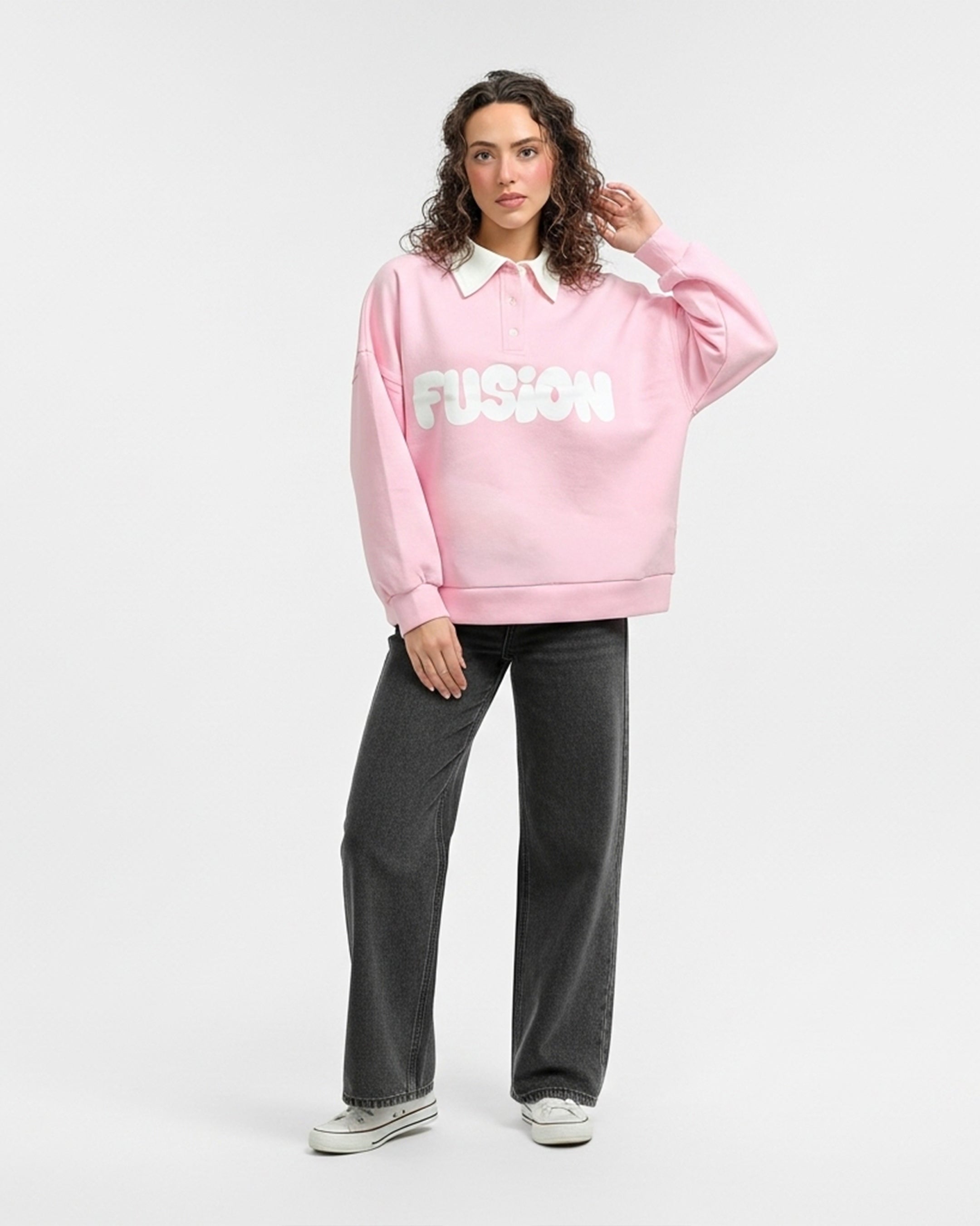 Fleece Polo Style Sweatshirt - FUSION - Pink