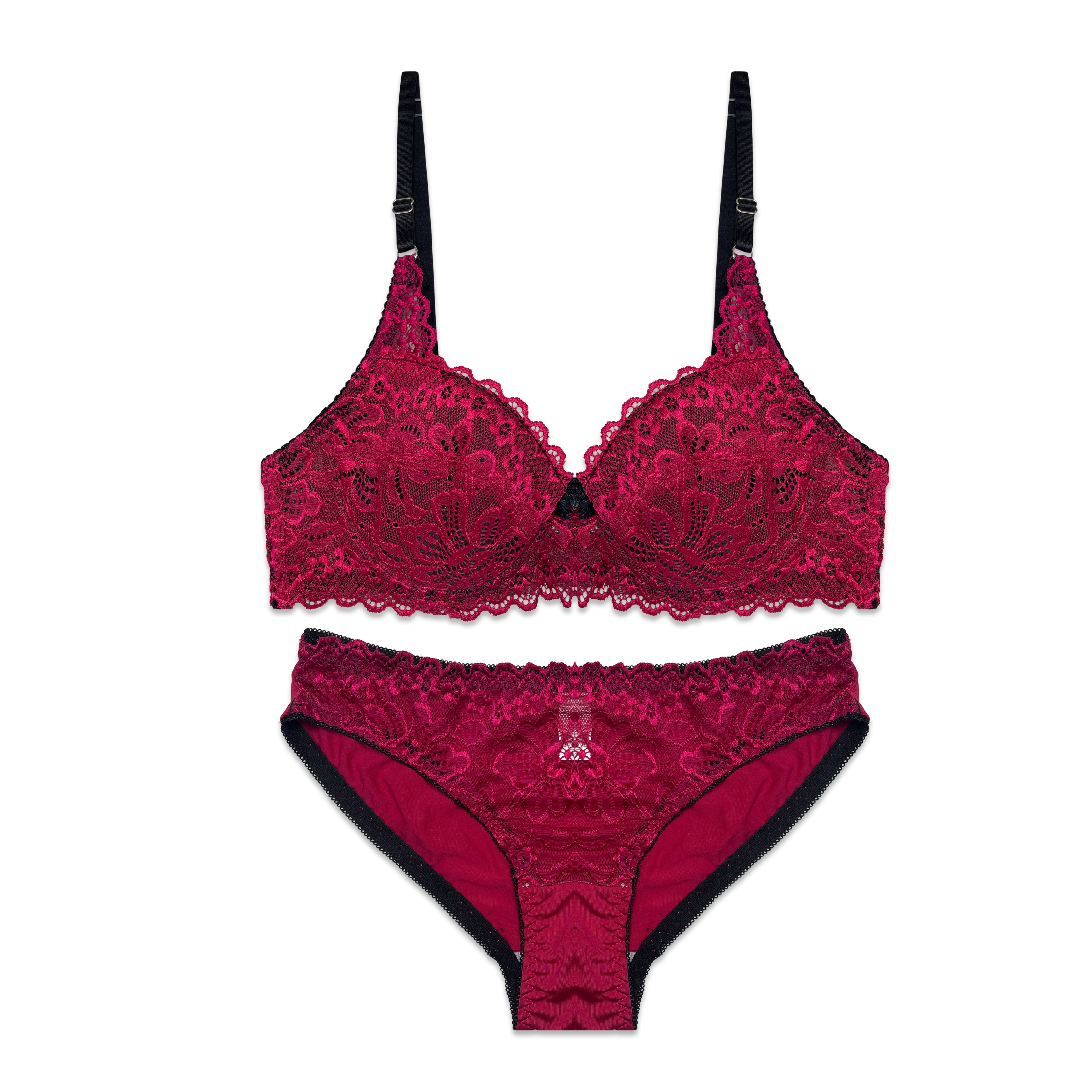Libby Red Embroidered Non Padded Bra and Panty Set
