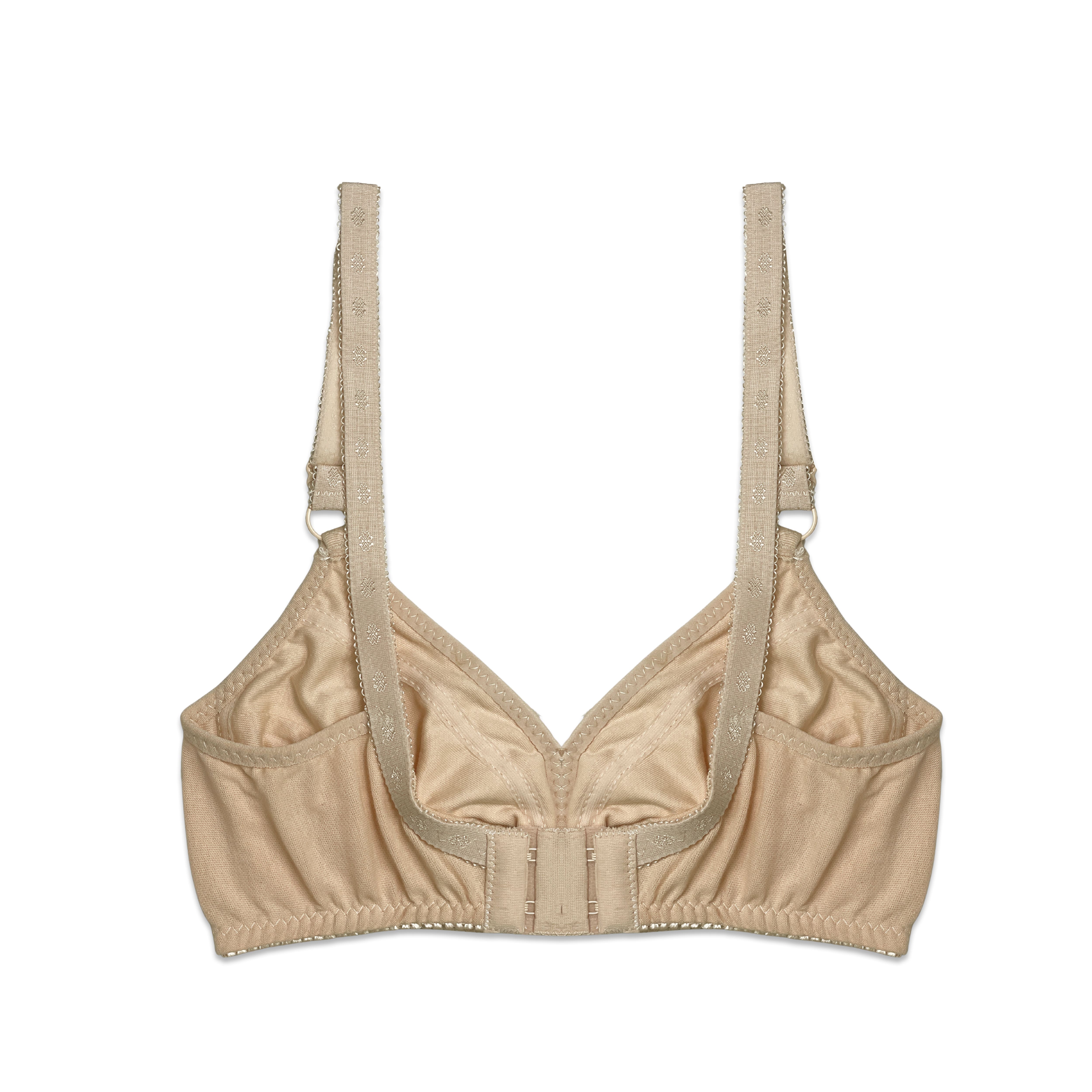 Beige bra with straps on a white background