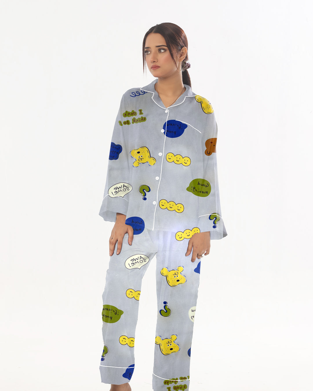 Sajiero Linen Pajama Suit with Scrunchie  - Happy Snooze