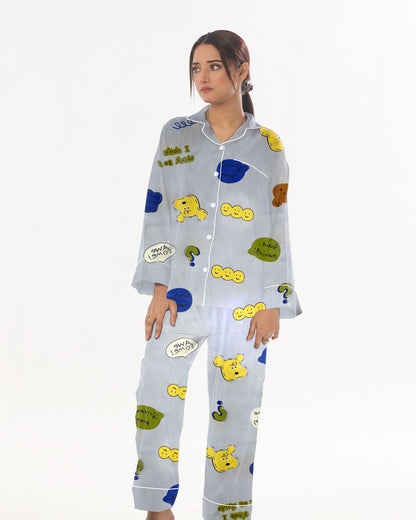 Sajiero Linen Pajama Suit with Scrunchie  - Happy Snooze