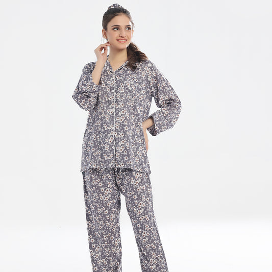 Sajiero Linen Pajama Suit with Scrunchie - Grey Aura