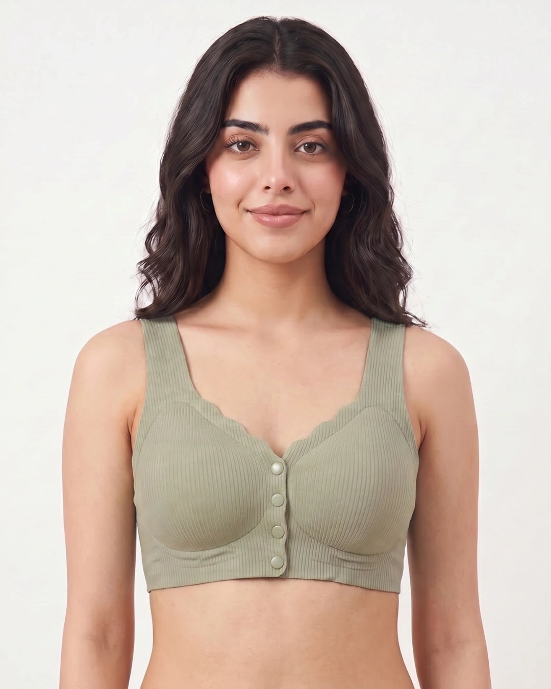 Front-Button Bra - Zova - Olive Green