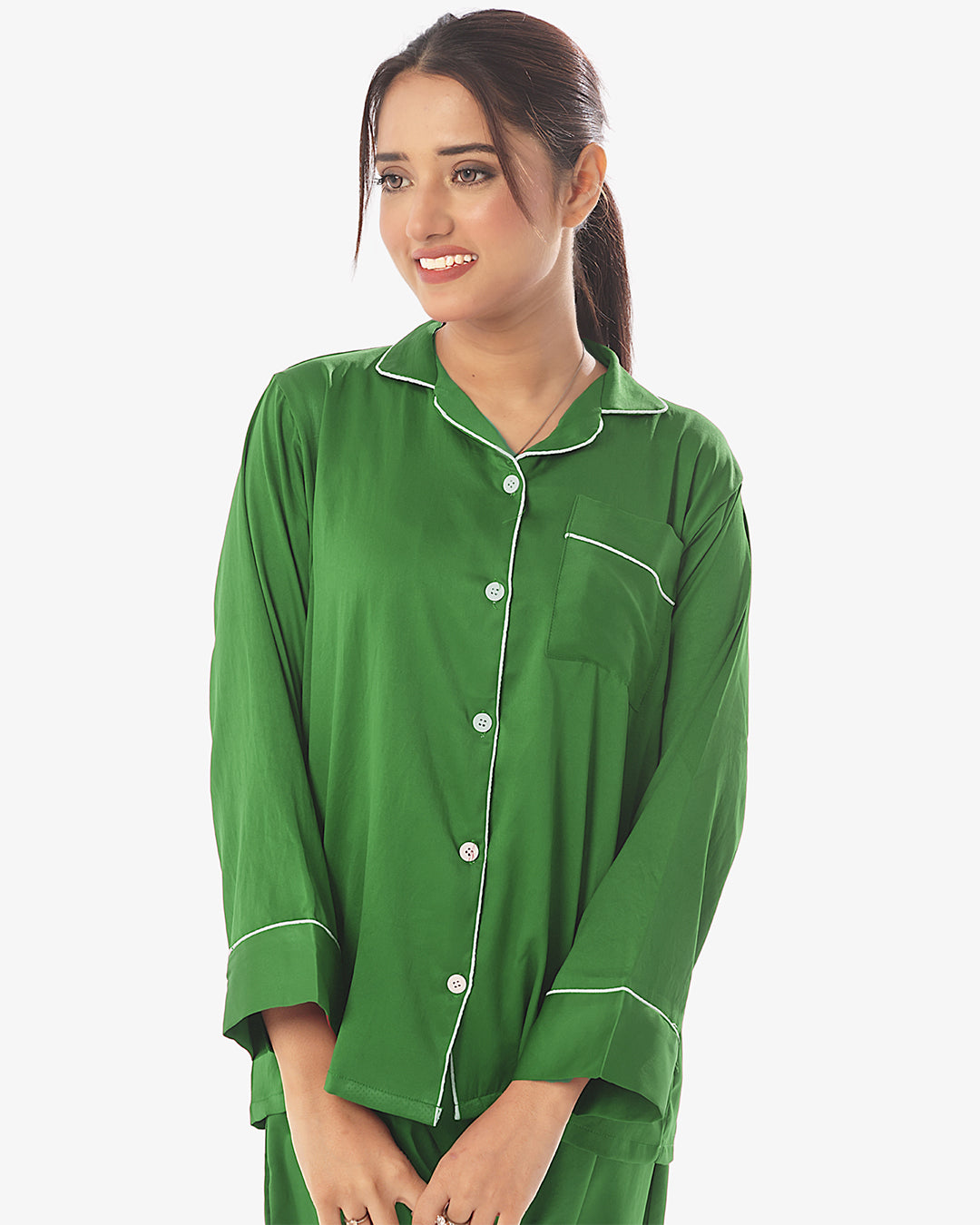Sajiero Silk Pajama Suit with Scrunchie - Pearl