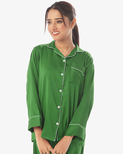 Sajiero Silk Pajama Suit with Scrunchie - Pearl