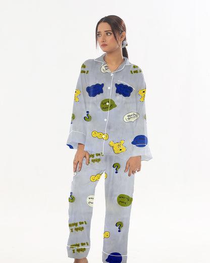 Sajiero Linen Pajama Suit with Scrunchie  - Happy Snooze