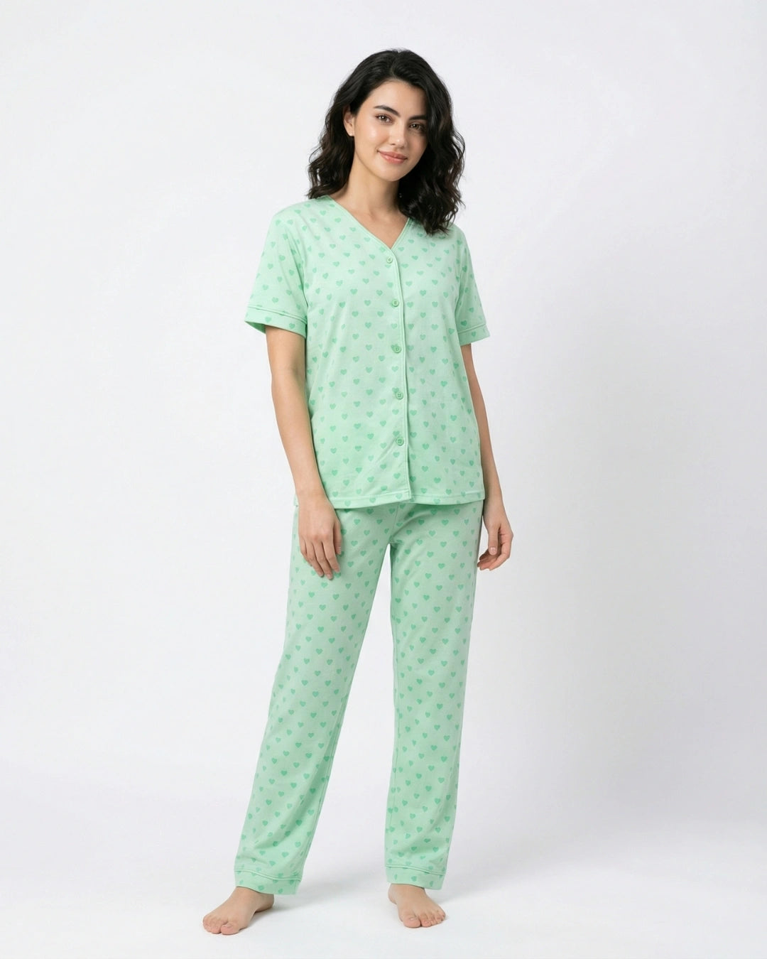 Cotton PJ Set - Heart Bliss - Green