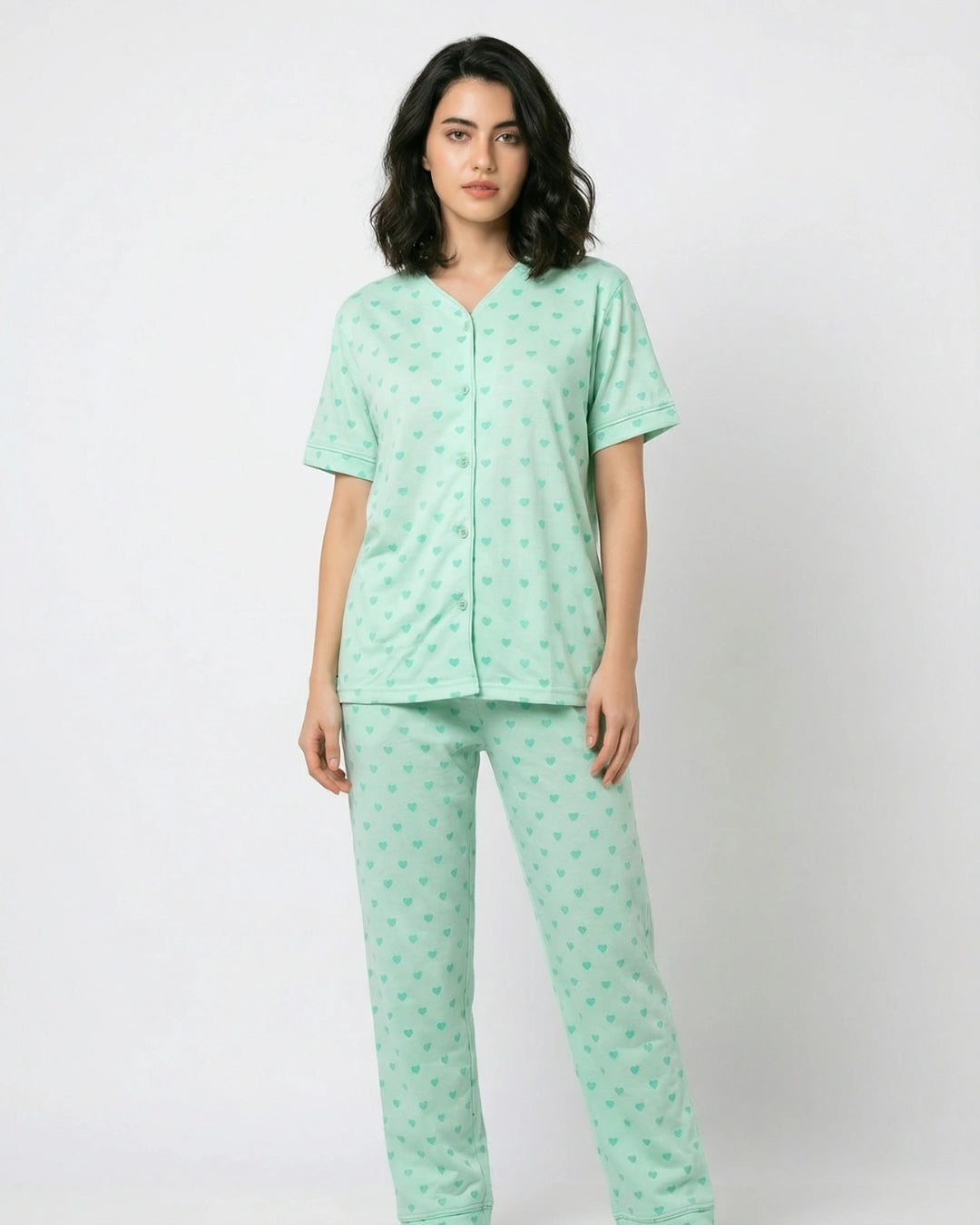 Cotton PJ Set - Heart Bliss - Green