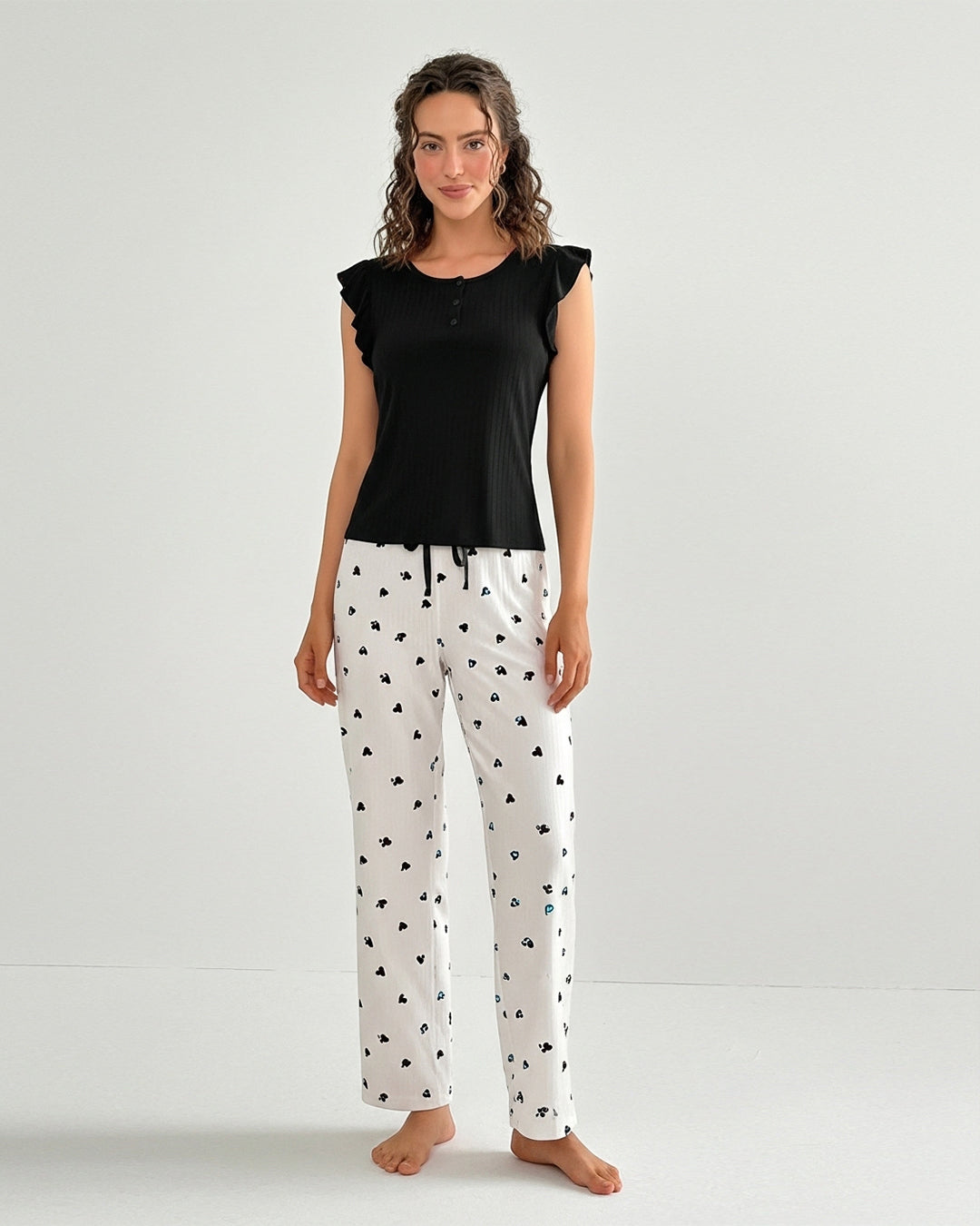Cotton PJ Set - Heart Ease - Black