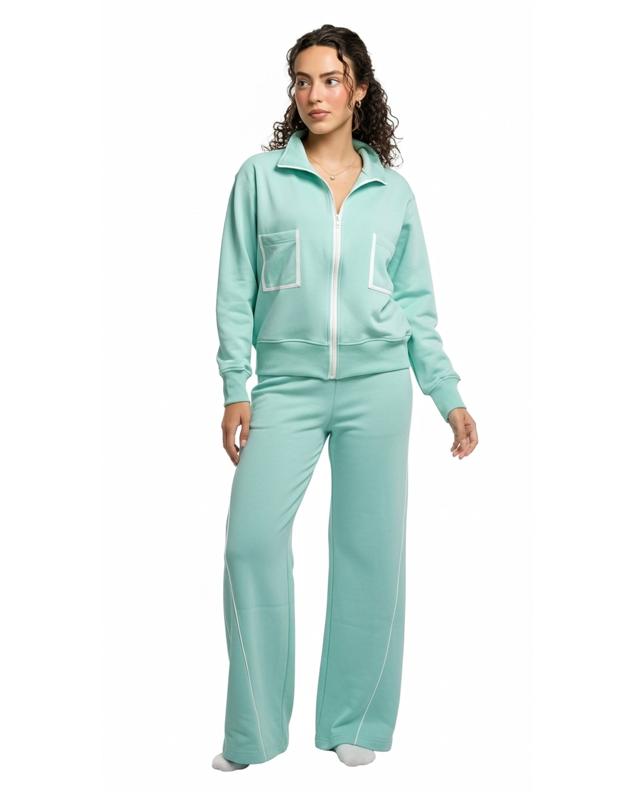 Fleece Tracksuit – Comfy Zip - Aqua