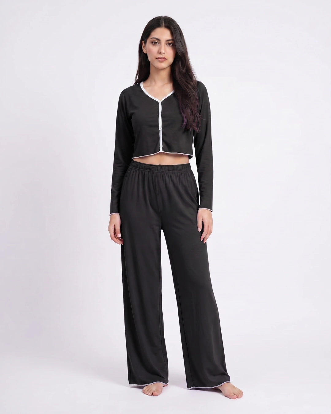 Cotton PJ Set - Velour - Black