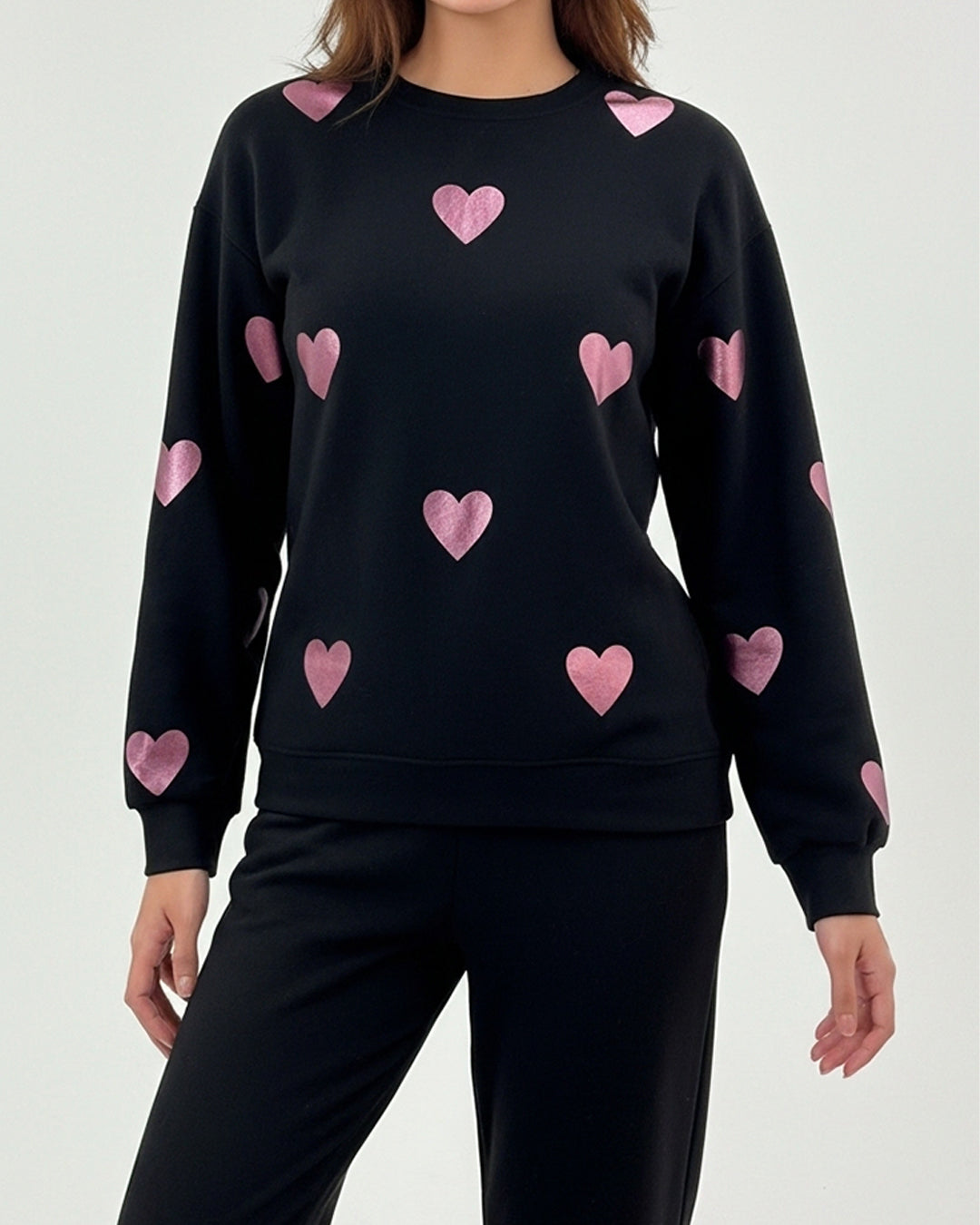 Fleece Pajama Set – Heart Cozy - Black