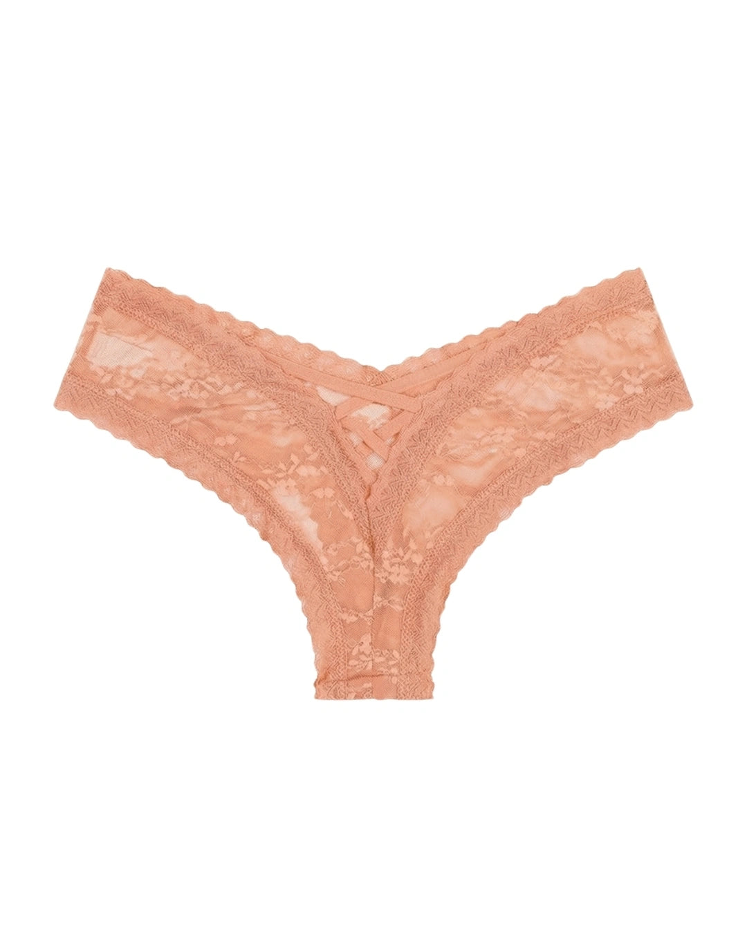 Thong Panty - Cross Lace - Peach