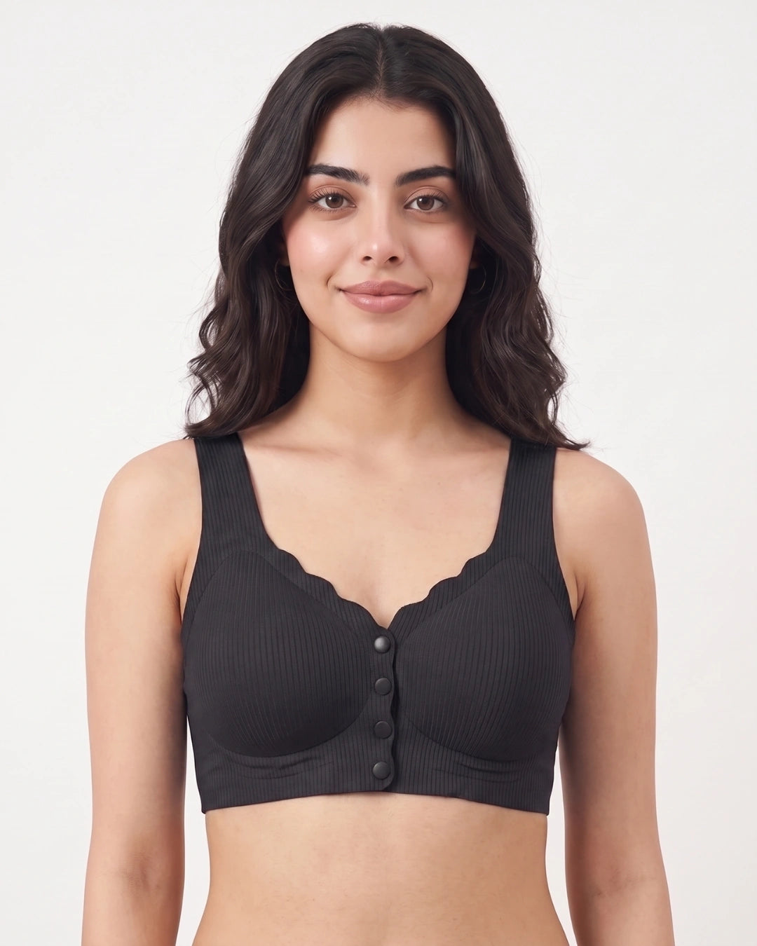 Front-Button Bra - Zova - Black