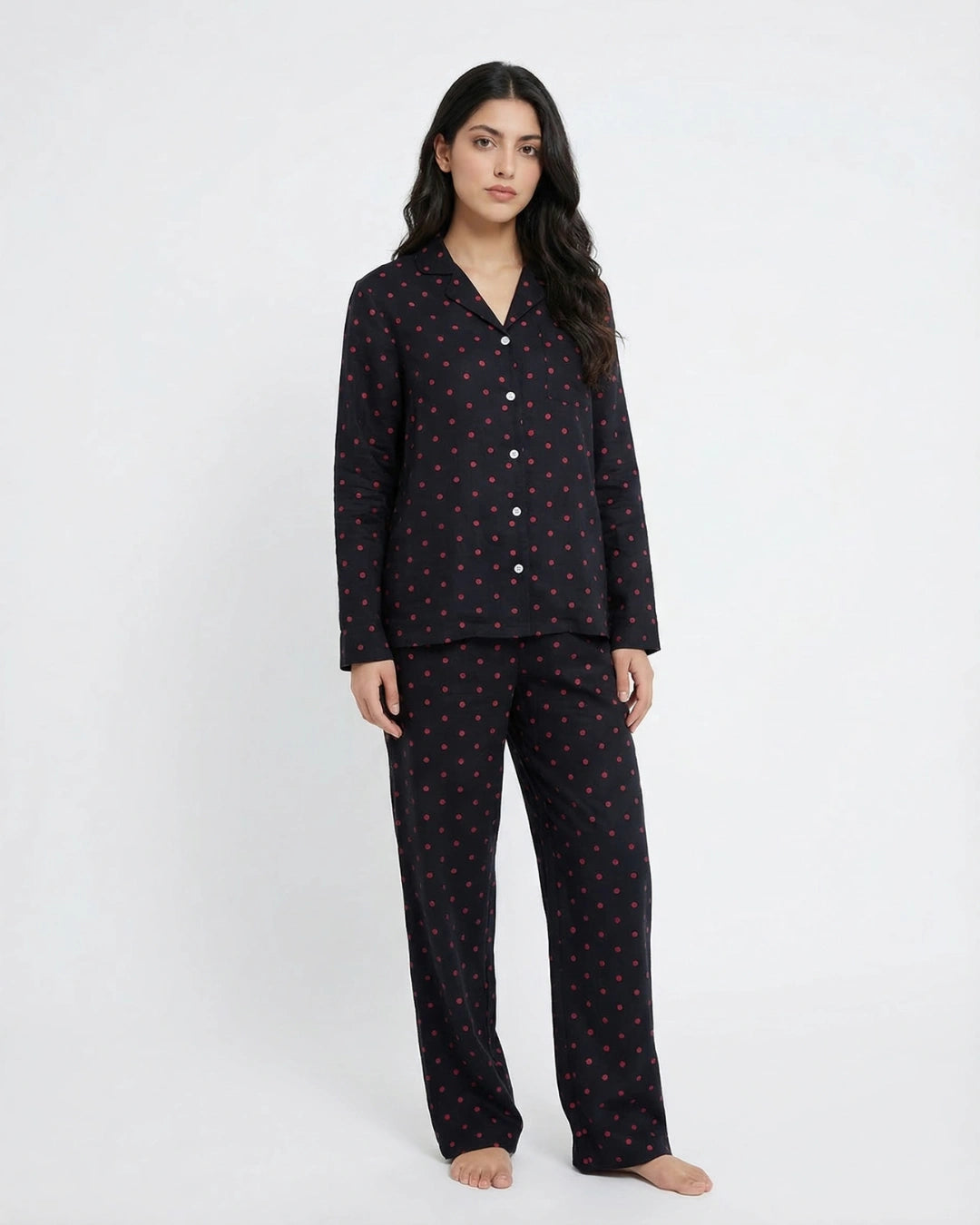 Linen Pajama Suit - Midnight Dots