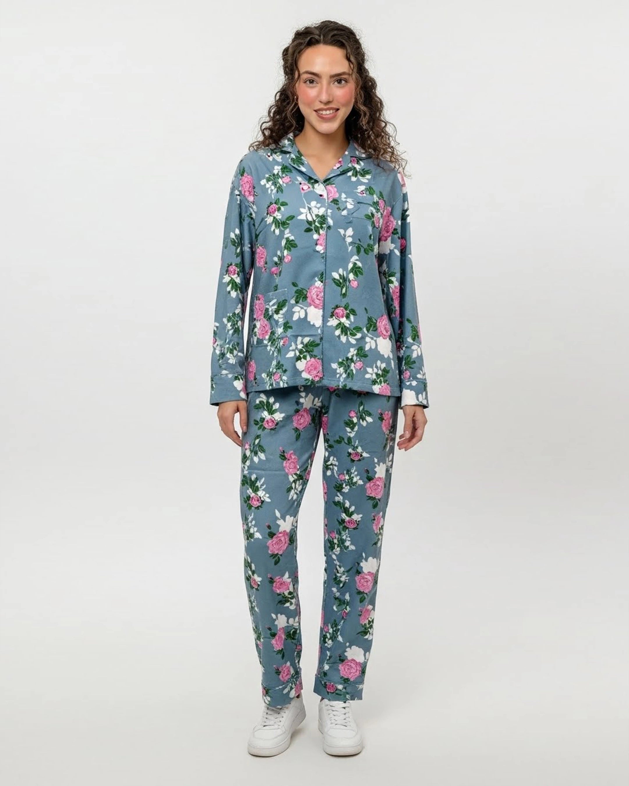 Linen Pajama Suit - Blue Rose