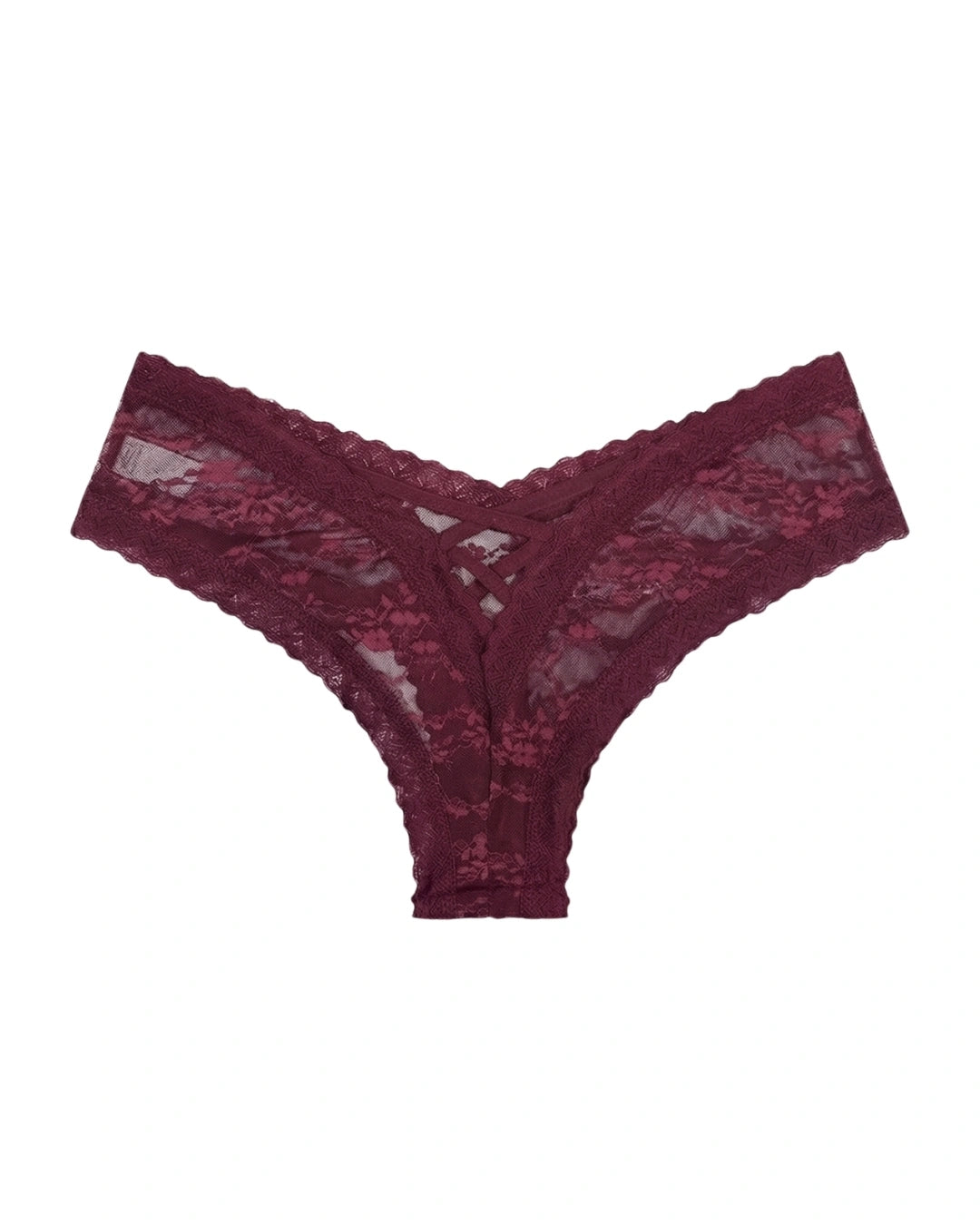 Thong Panty - Cross Lace - Maroon