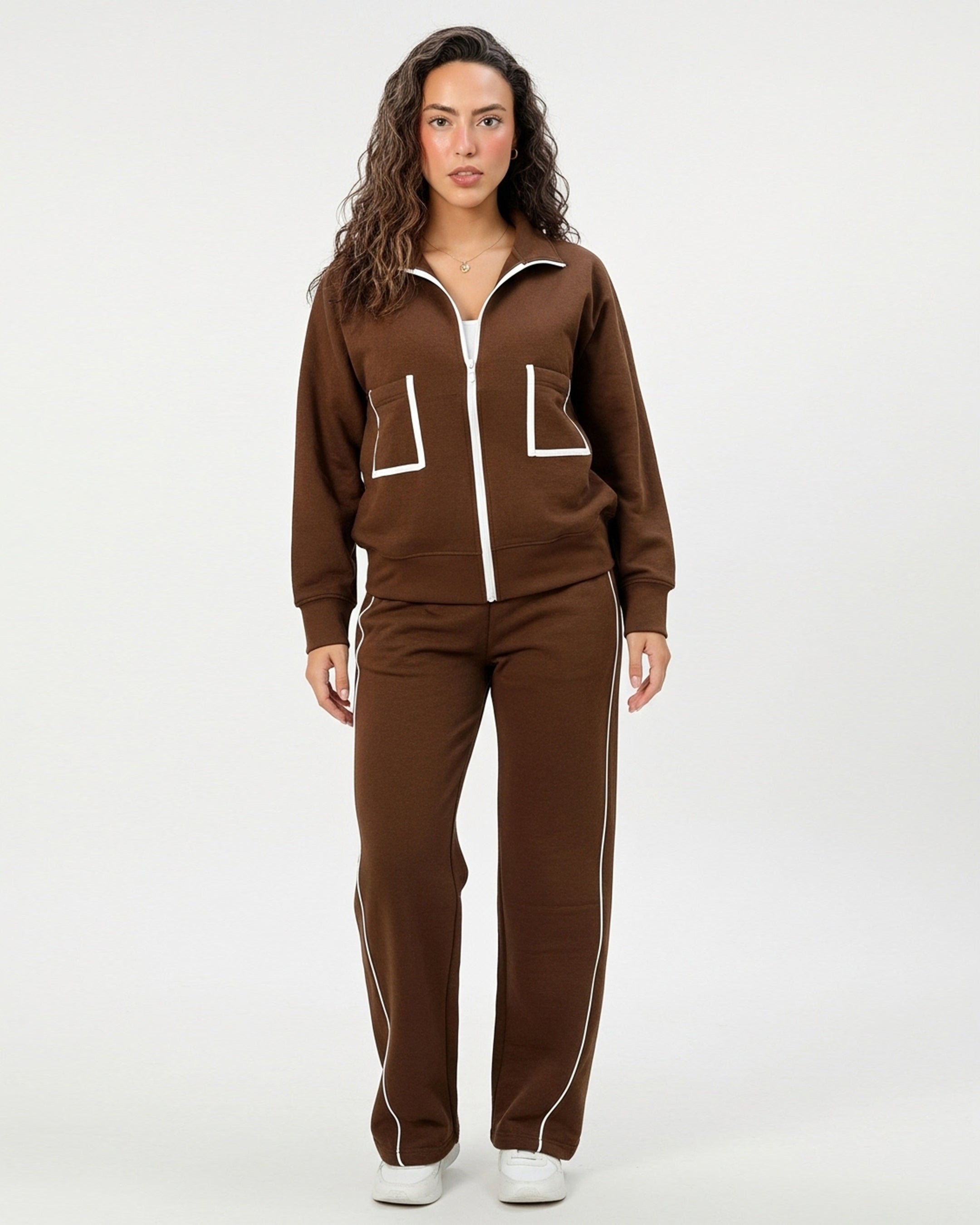 Fleece Tracksuit – Comfy Zip - Brown