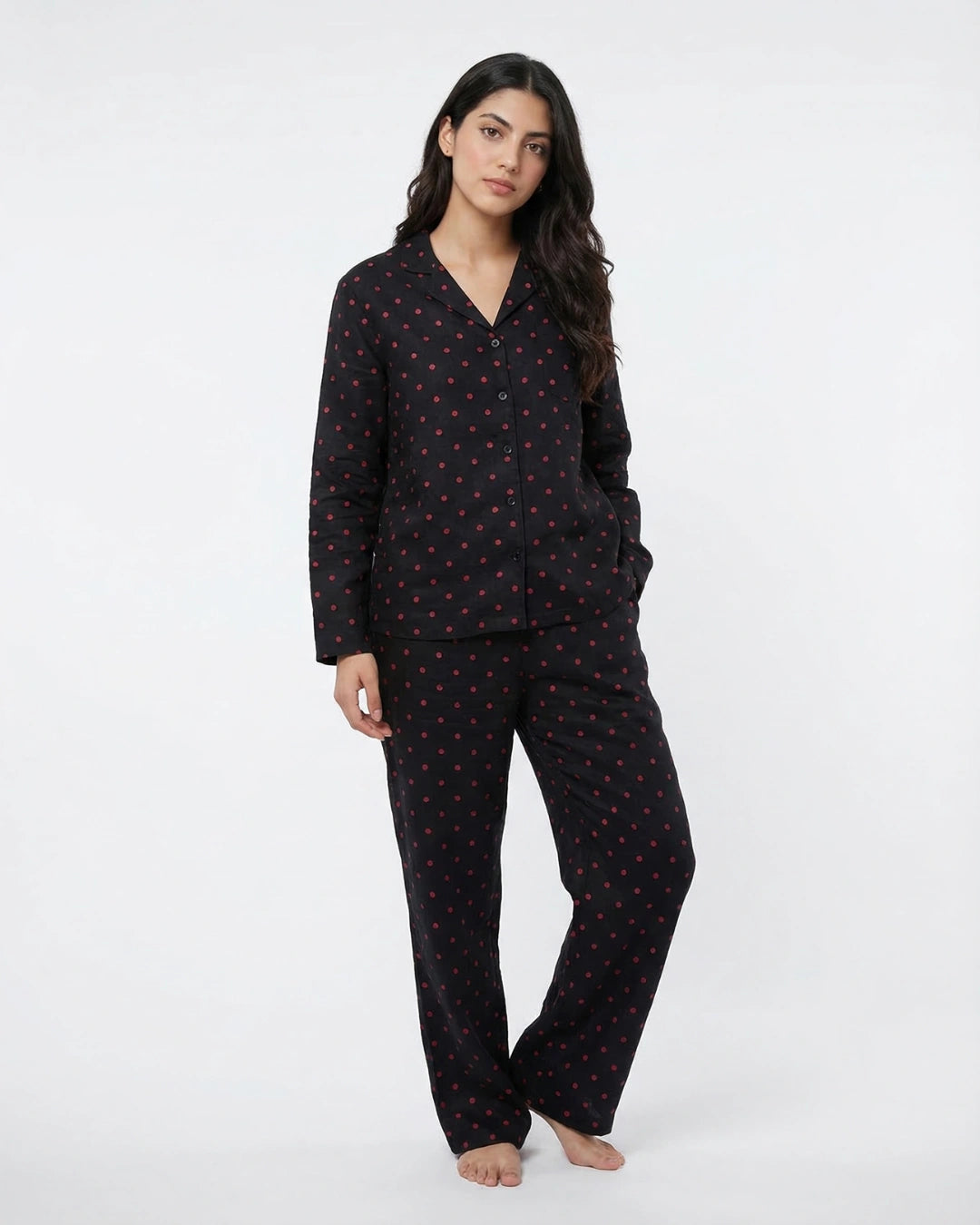 Linen Pajama Suit - Midnight Dots