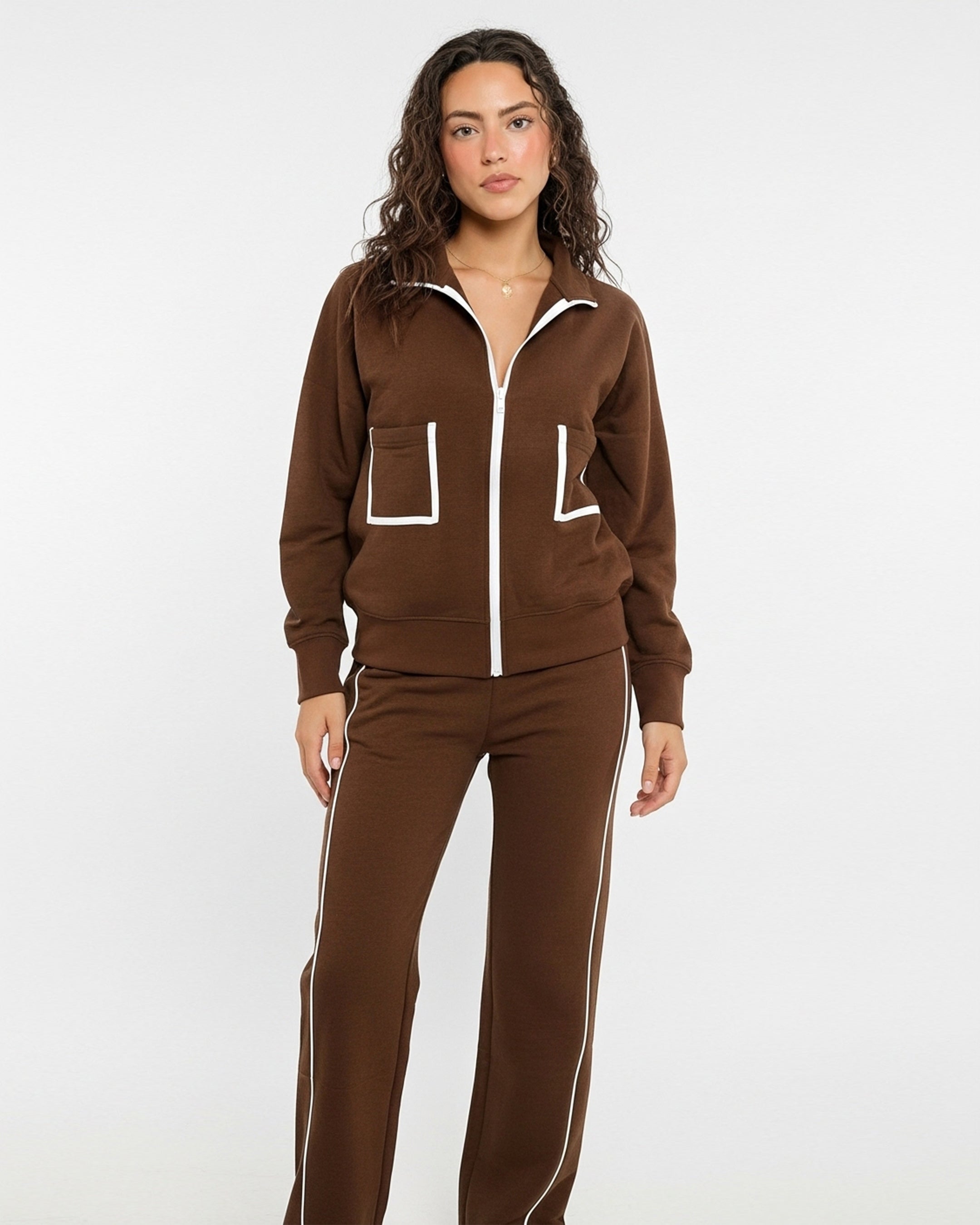 Fleece Tracksuit – Comfy Zip - Brown
