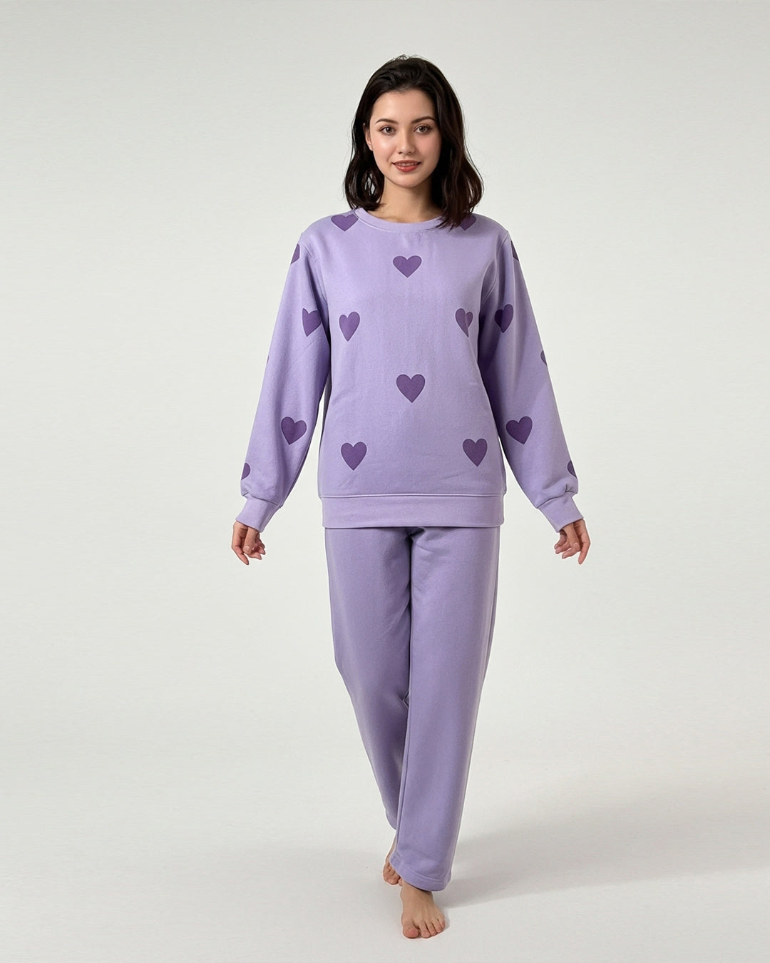 Fleece Pajama Set – Heart Cozy - Purple