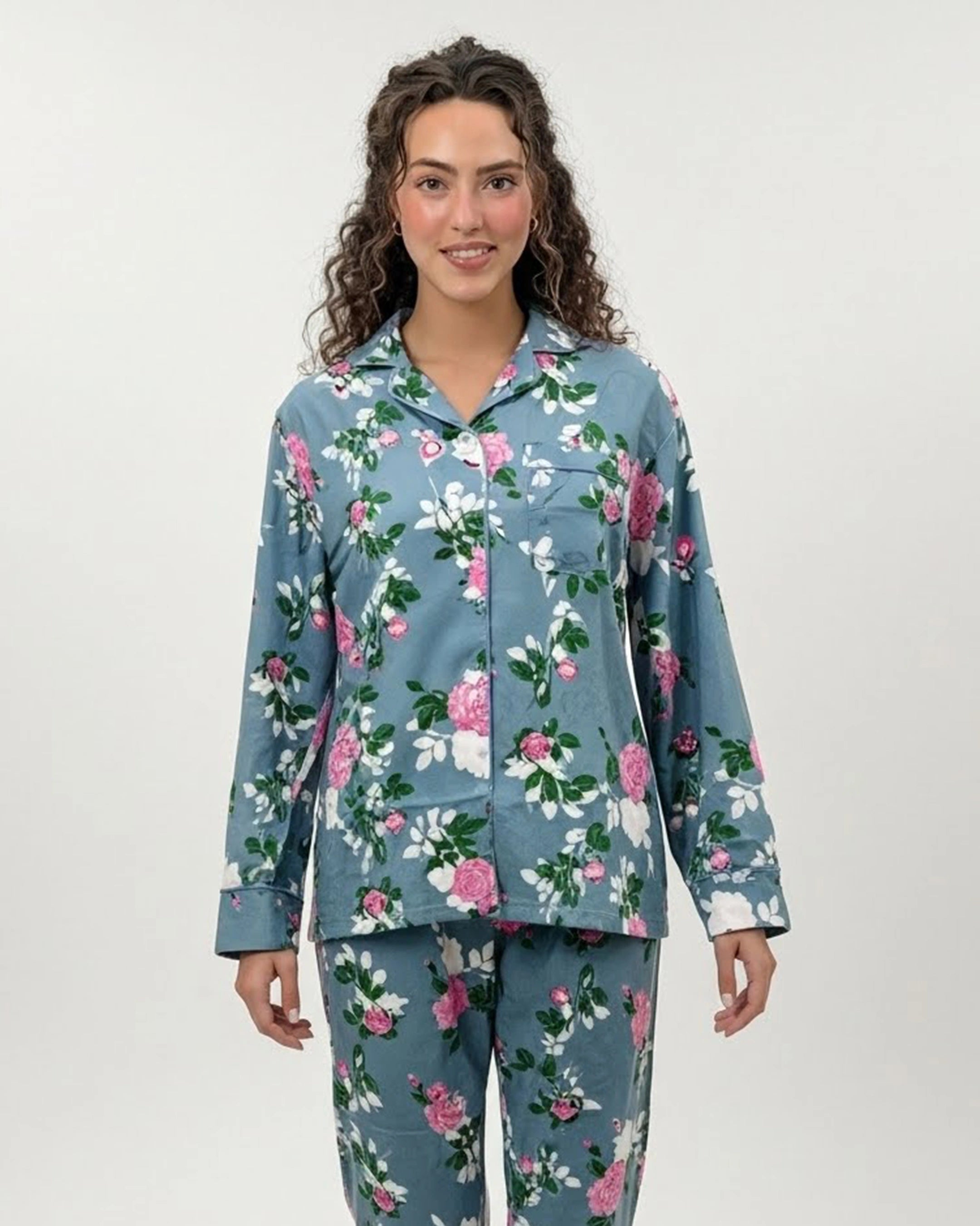 Linen Pajama Suit - Blue Rose
