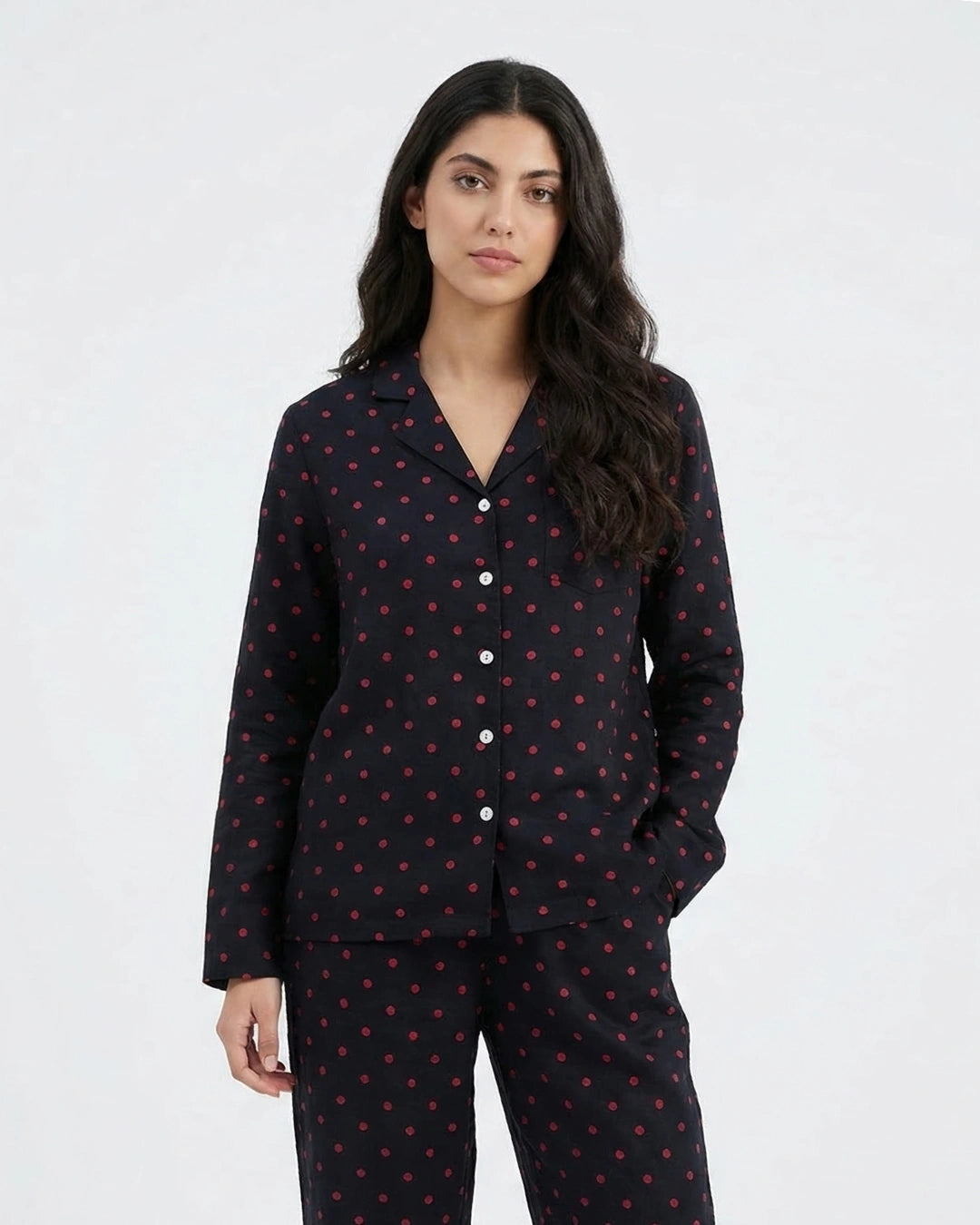 Linen Pajama Suit - Midnight Dots