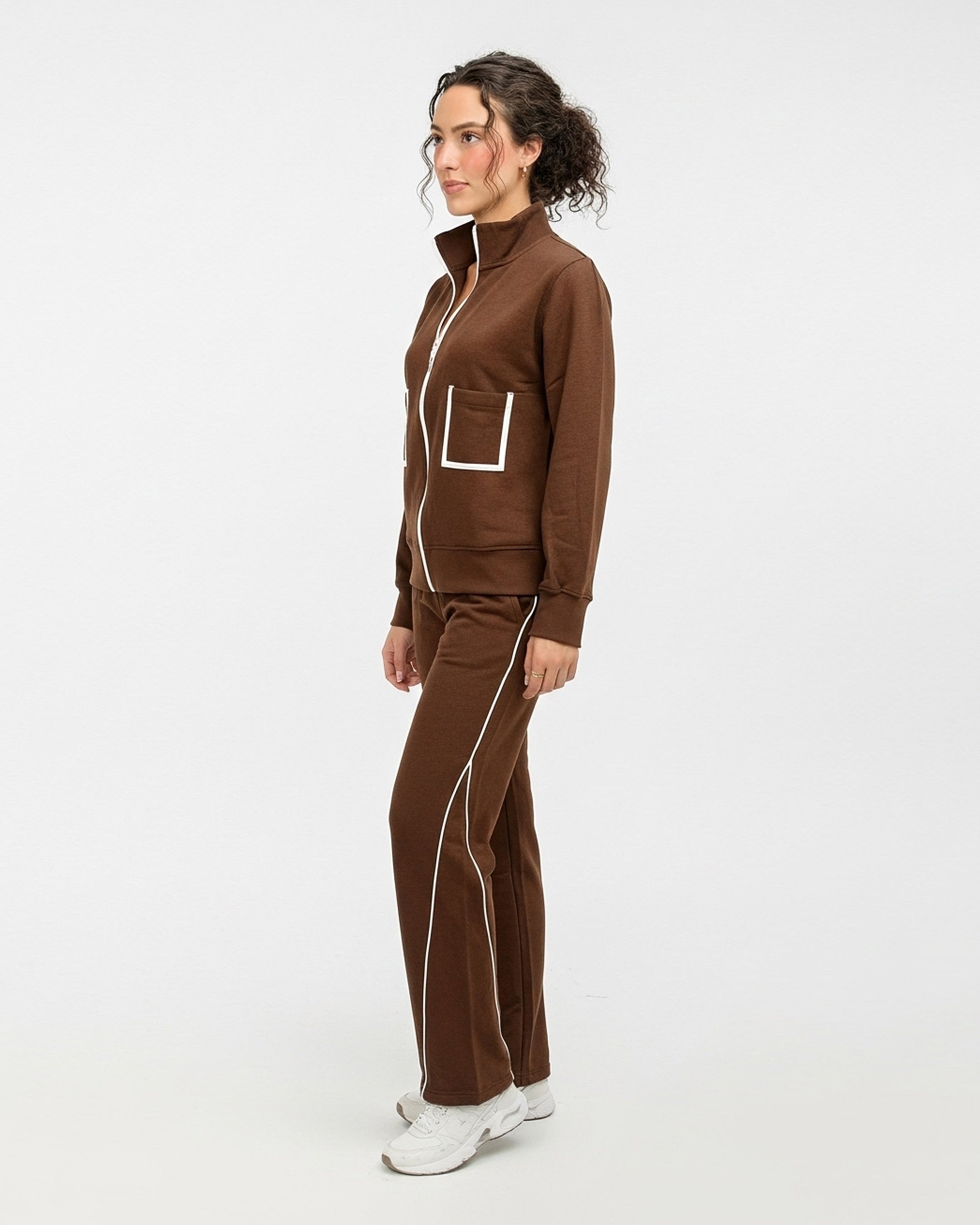 Fleece Tracksuit – Comfy Zip - Brown