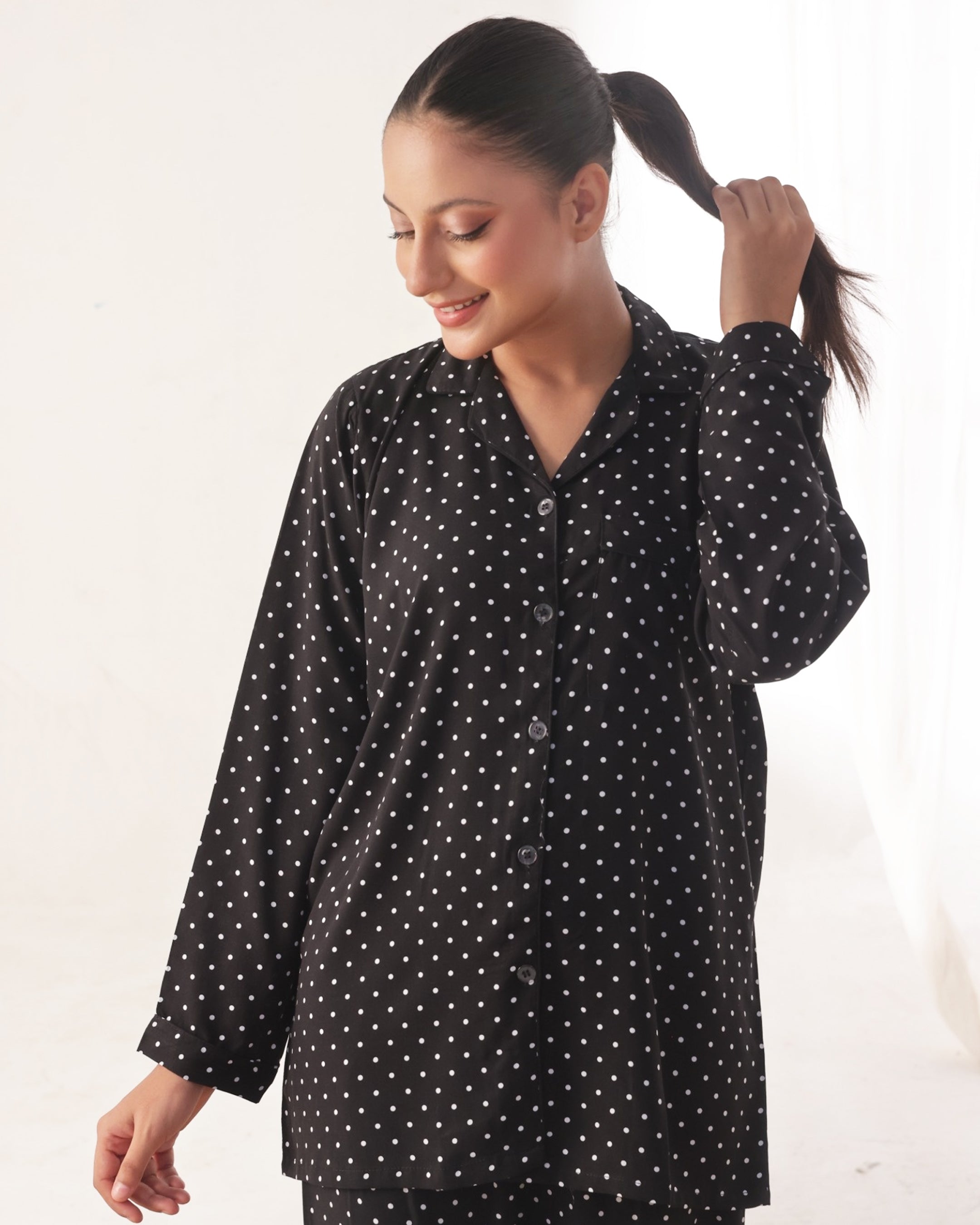 Linen Pajama Suit - Dot Drape