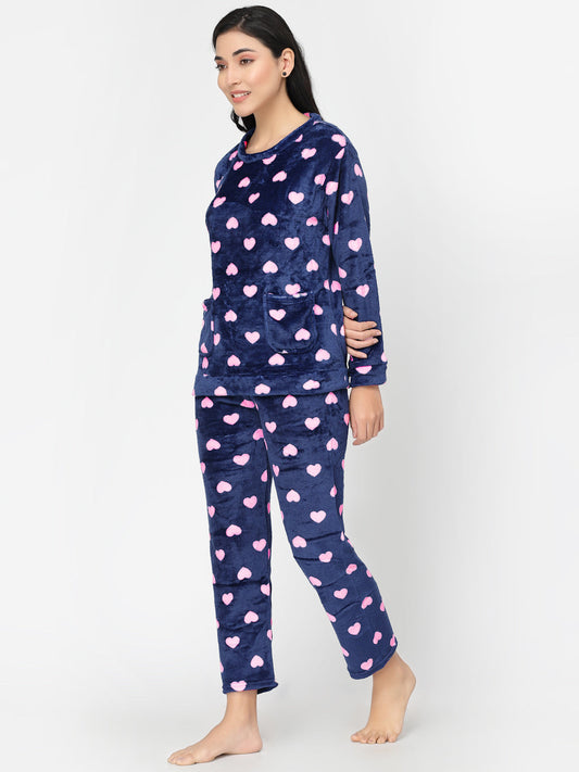 Fleece Long Sleeve Pajama Suit Navy Blue