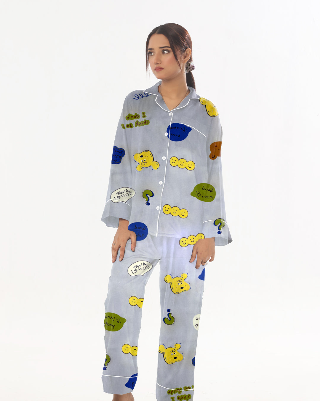Sajiero Linen Pajama Suit with Scrunchie  - Happy Snooze
