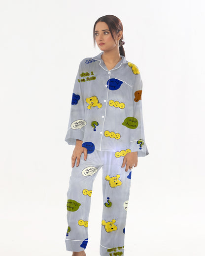 Sajiero Linen Pajama Suit with Scrunchie  - Happy Snooze
