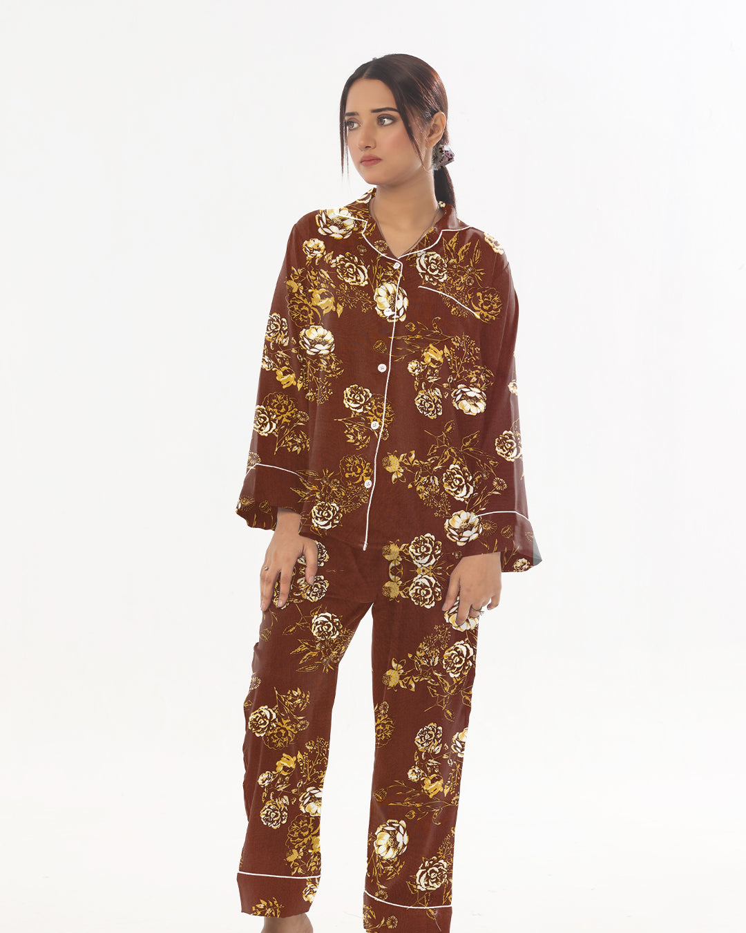 Sajiero Linen Pajama Suit - Bronze Bloom