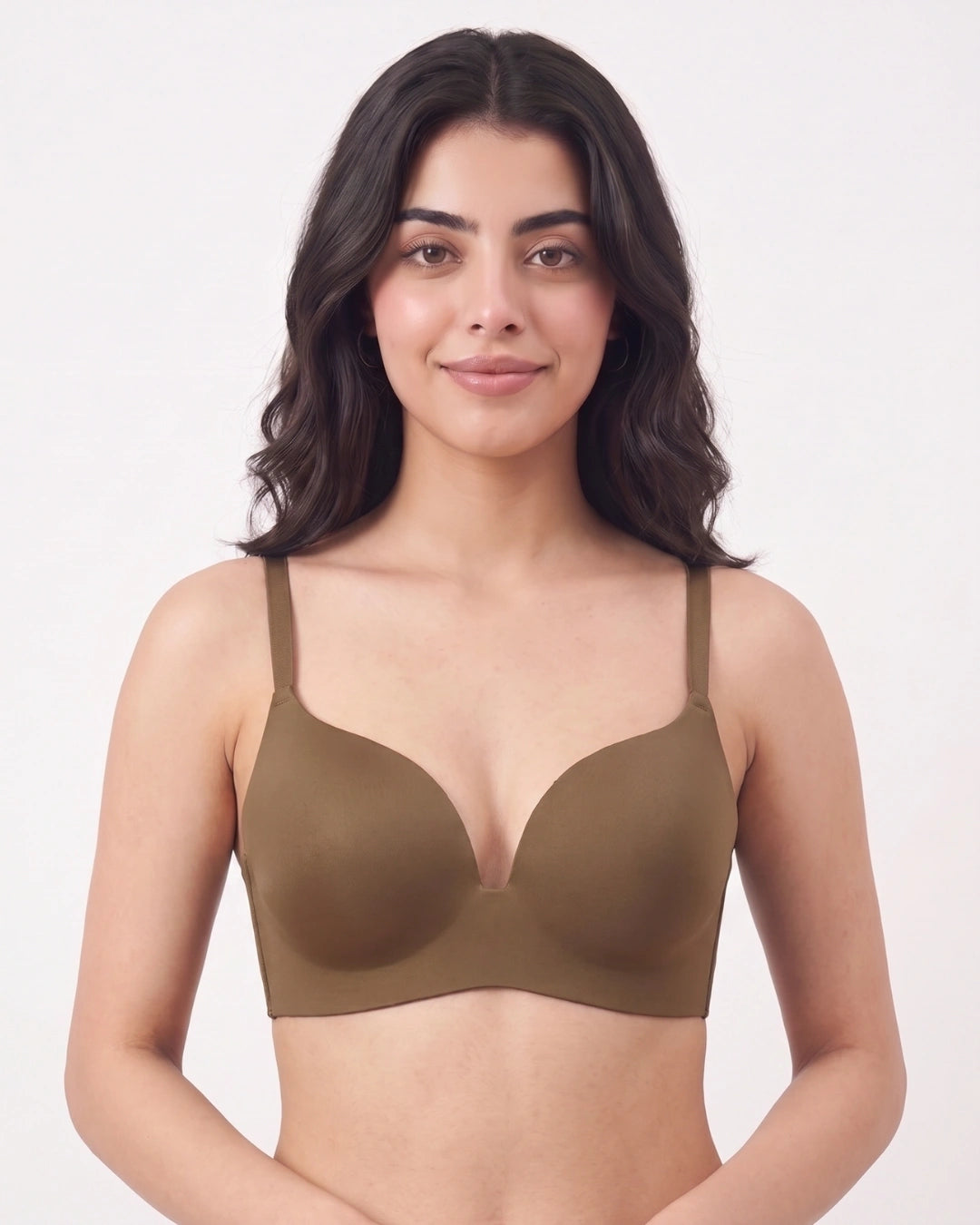 Seamless Non Wired Pushup T-Shirt Bra - Lisa - Brown