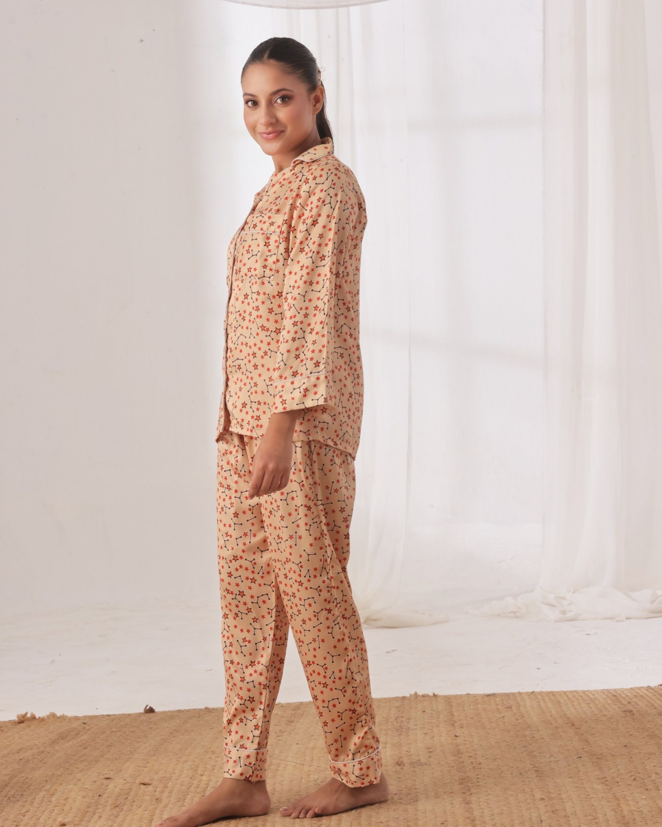 Silk Pajama Suit with Scrunchie - Cosmic Calm