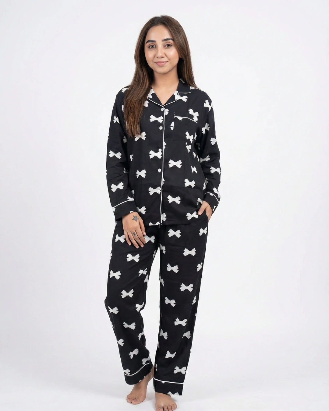 Linen Pajama Suit - Black Lunabow