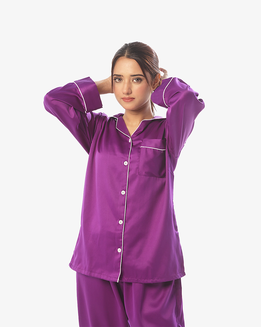 Sajiero Silk Pajama Suit with Scrunchie - Pearl