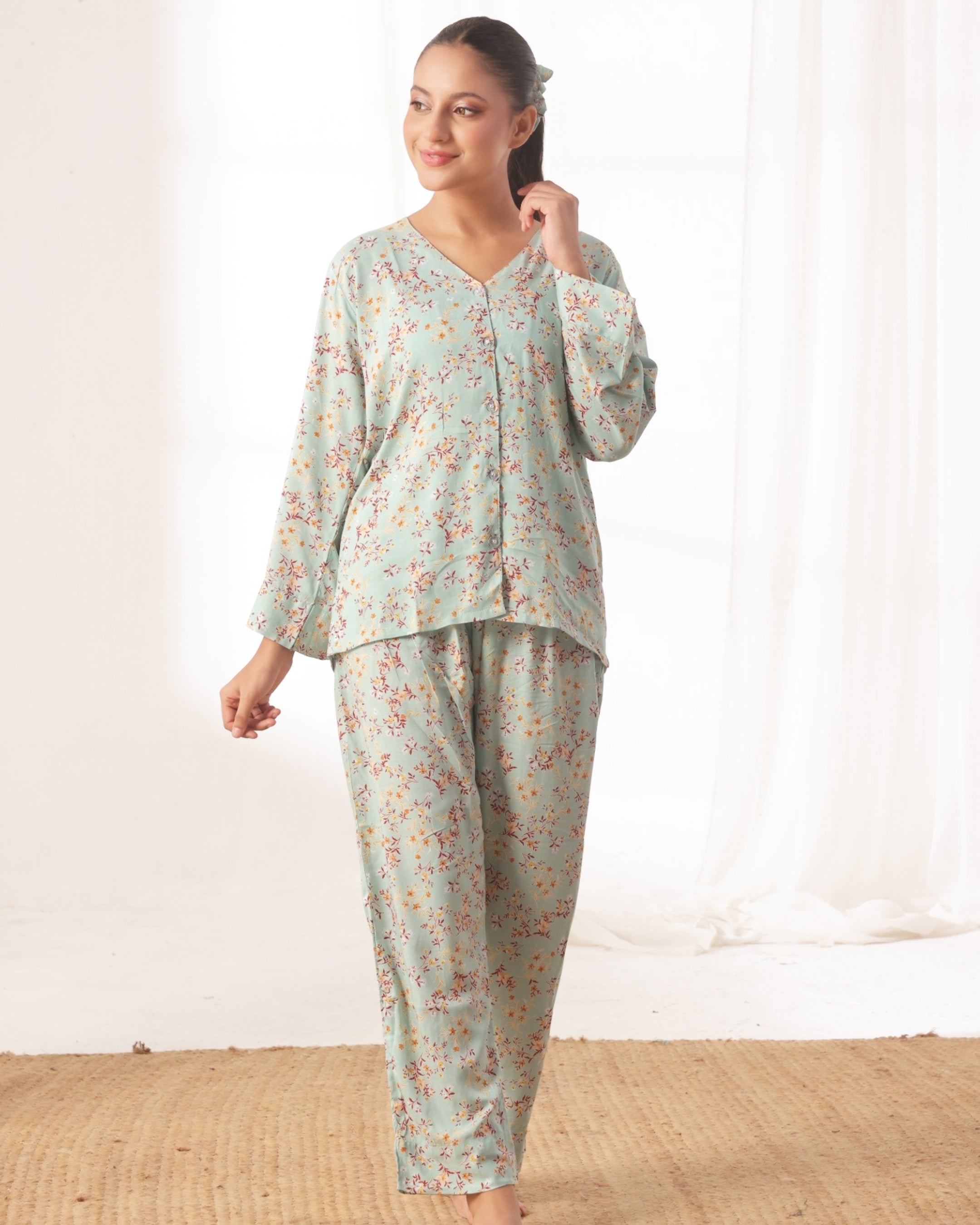 Linen Pajama Suit - Leafy Charm