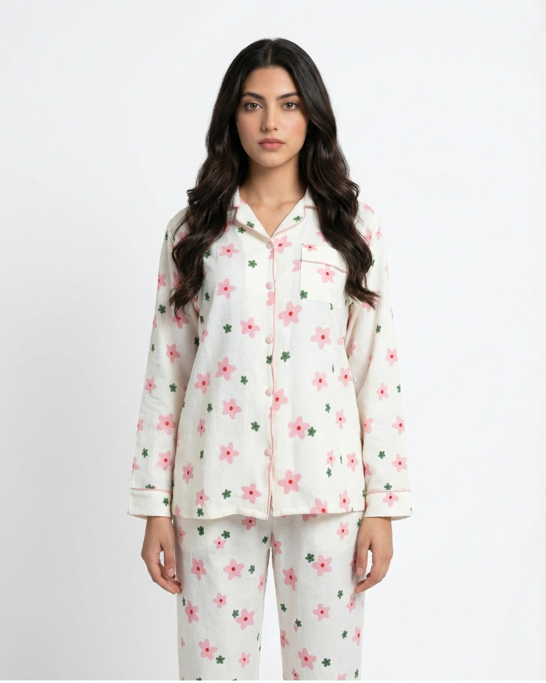 Summer Crinkled Pajama Suit - Floral Glam