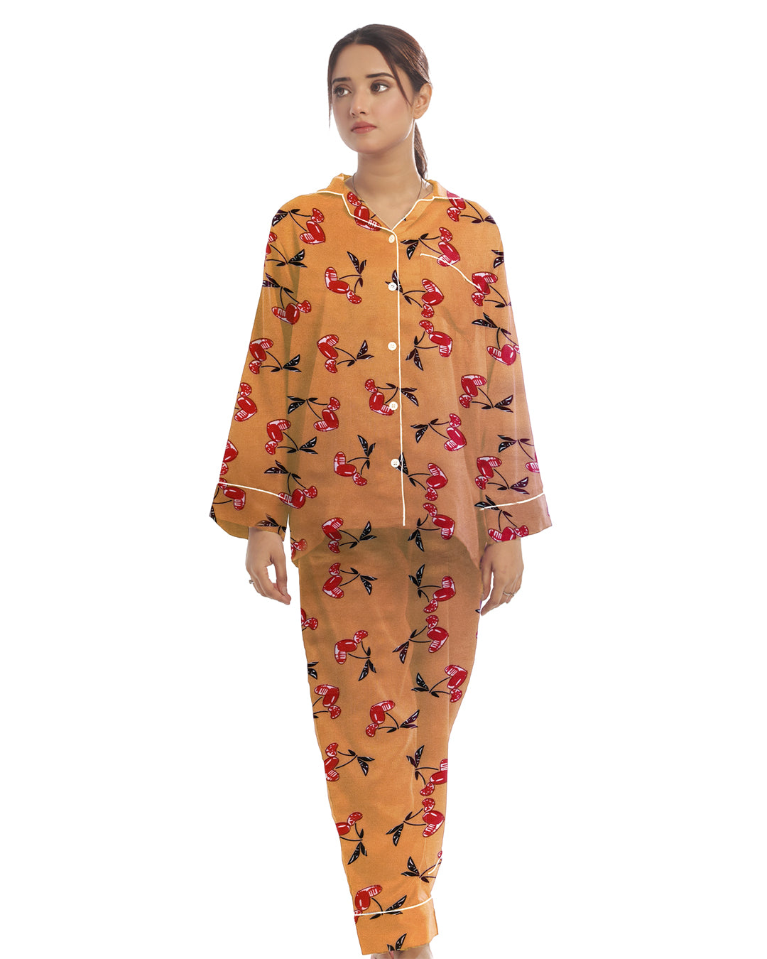 Sajiero Linen Pajama Suit - Peach Berry