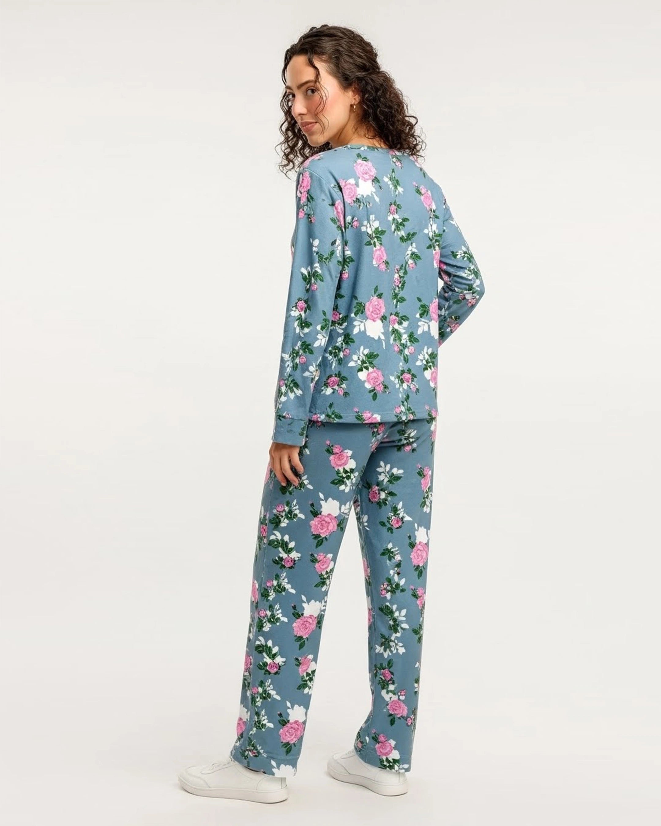 Linen Pajama Suit - Blue Rose