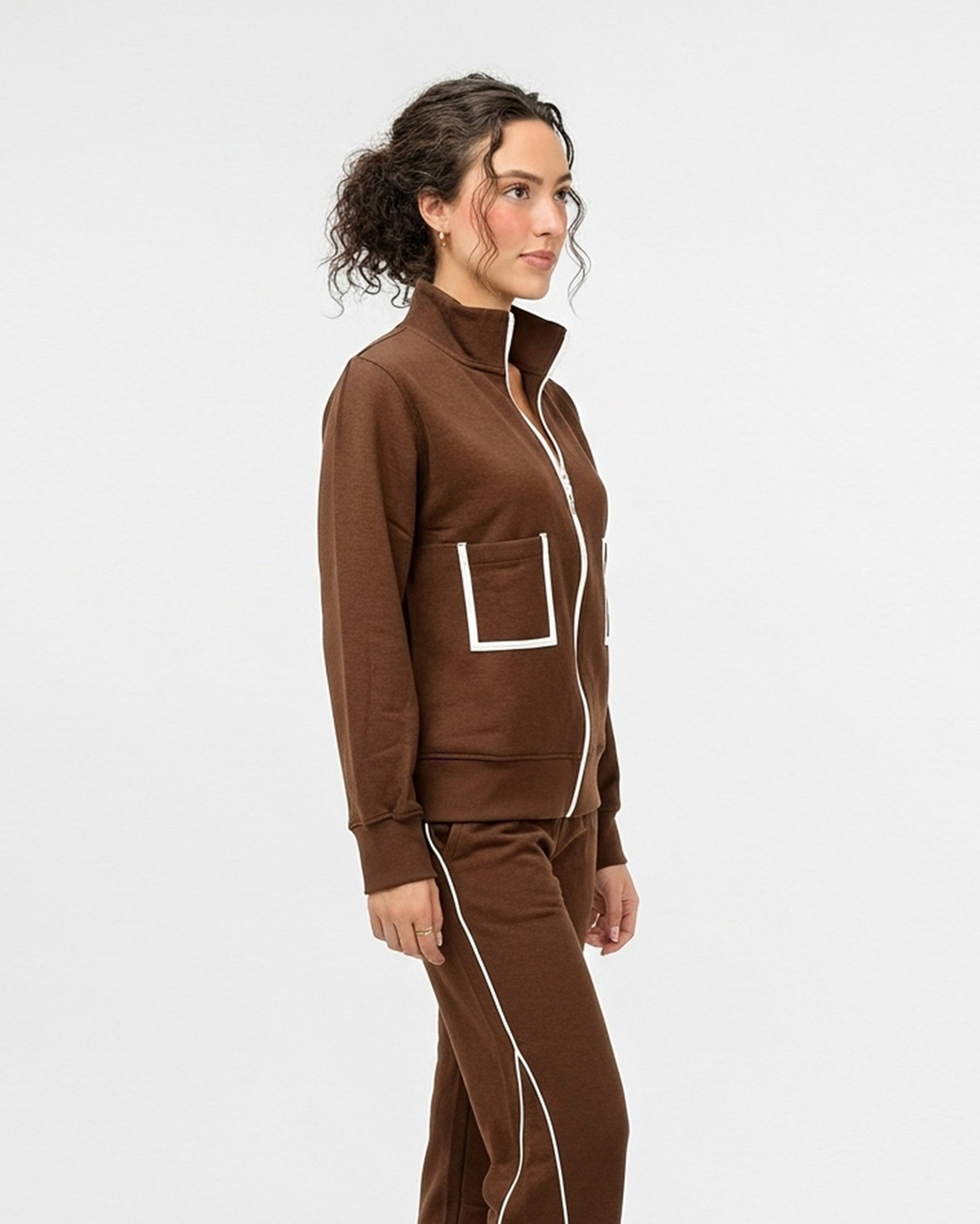 Fleece Tracksuit – Comfy Zip - Brown